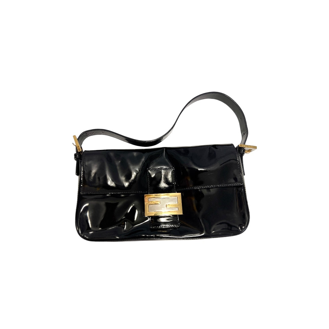 Fendi Black Patent Leather Baguette Bag - Luxury Designer Crossbody Purse for Women, Perfect for Evening Parties & Date Nights