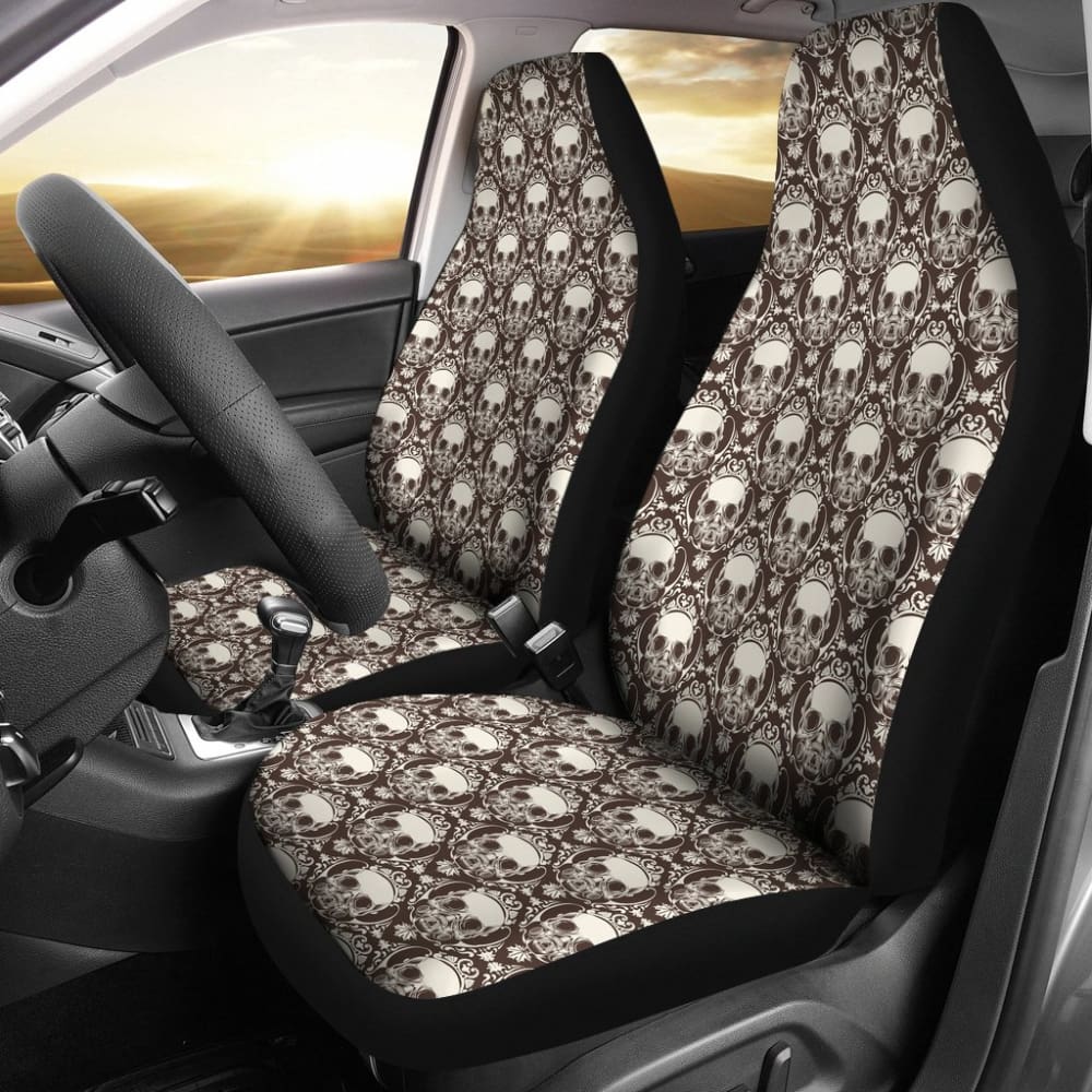 2 Pcs Floral Sugar Skull Car Seat Covers - Day of The Dead Decor for Cars - Perfect for Halloween, Dia de Los Muertos & Mexican Themed Parties