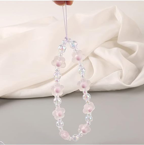 Boho Cute Phone Charm Chain Strap - Beaded Phone Keychain with Butterfly & Flower Pearl Design - Stylish Phone Lanyard for Women & Girls - Perfect for Phones, Keys, Bags & Accessories
