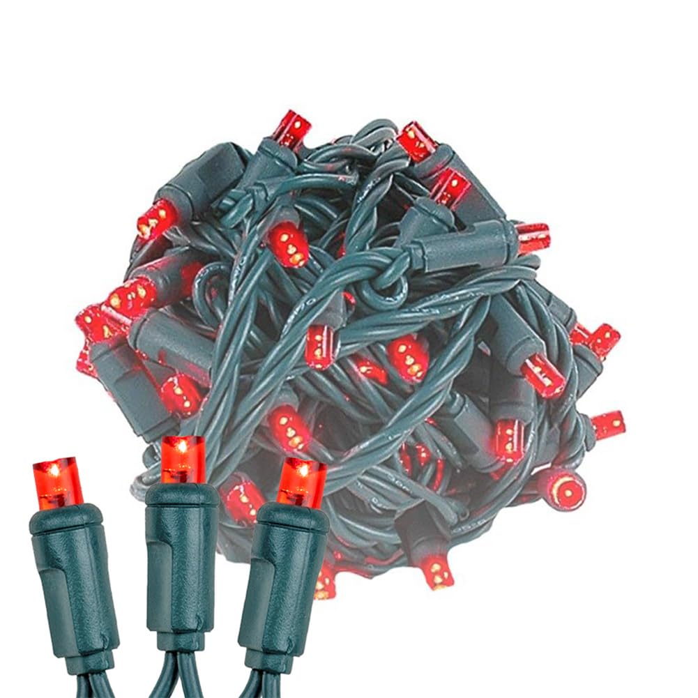 50 LED Christmas Mini Lights - Outdoor Waterproof String Lights for Patio, Garden, Party (Red & Green Wire, 11 Feet) - Perfect for Holiday Decorations, Backyard Events & Festive Gatherings