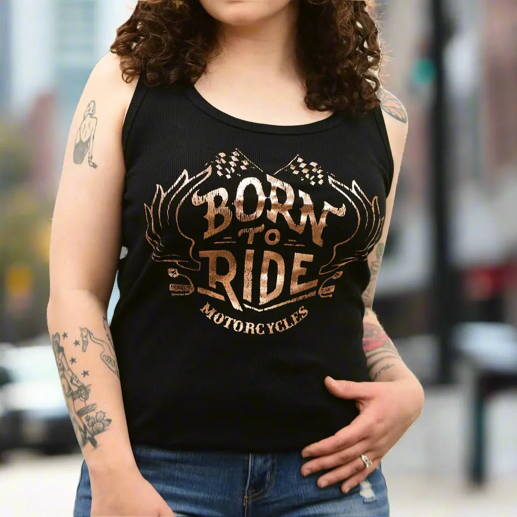 Born to Ride Motorcycle Tank Top for Women - Stylish Lace Back Design - Perfect for Biker Girls, Motorcycle Rides & Summer Outfits