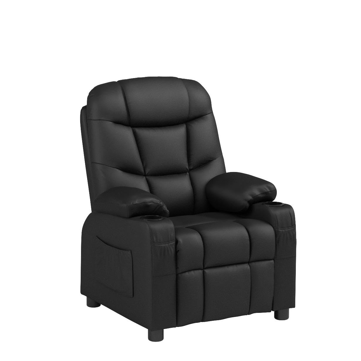 Costzon Kids Recliner Chair with Cup Holder & Footrest - Adjustable Leather Lounge Chair for Boys & Girls with Side Pockets - Ergonomic Toddler Furniture Sofa for Bedroom, Playroom & TV Time (Black)