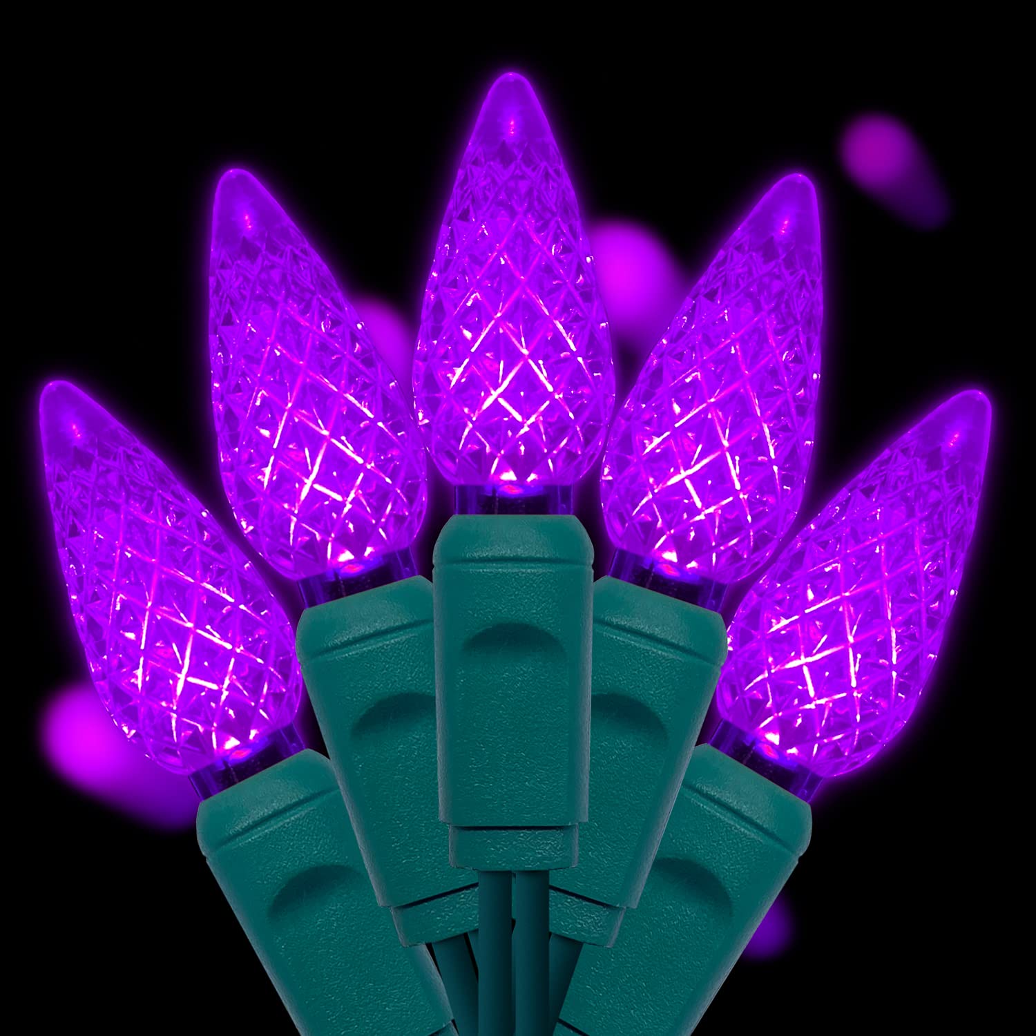 UL Listed 50 Count C6 LED Christmas Lights - Purple Strawberry Shaped Bulbs, 17ft Green Wire Outdoor String Lights for Garden, Patio, Tree & Holiday Decorations | Perfect for Christmas, Halloween, Wedding & Party Decor