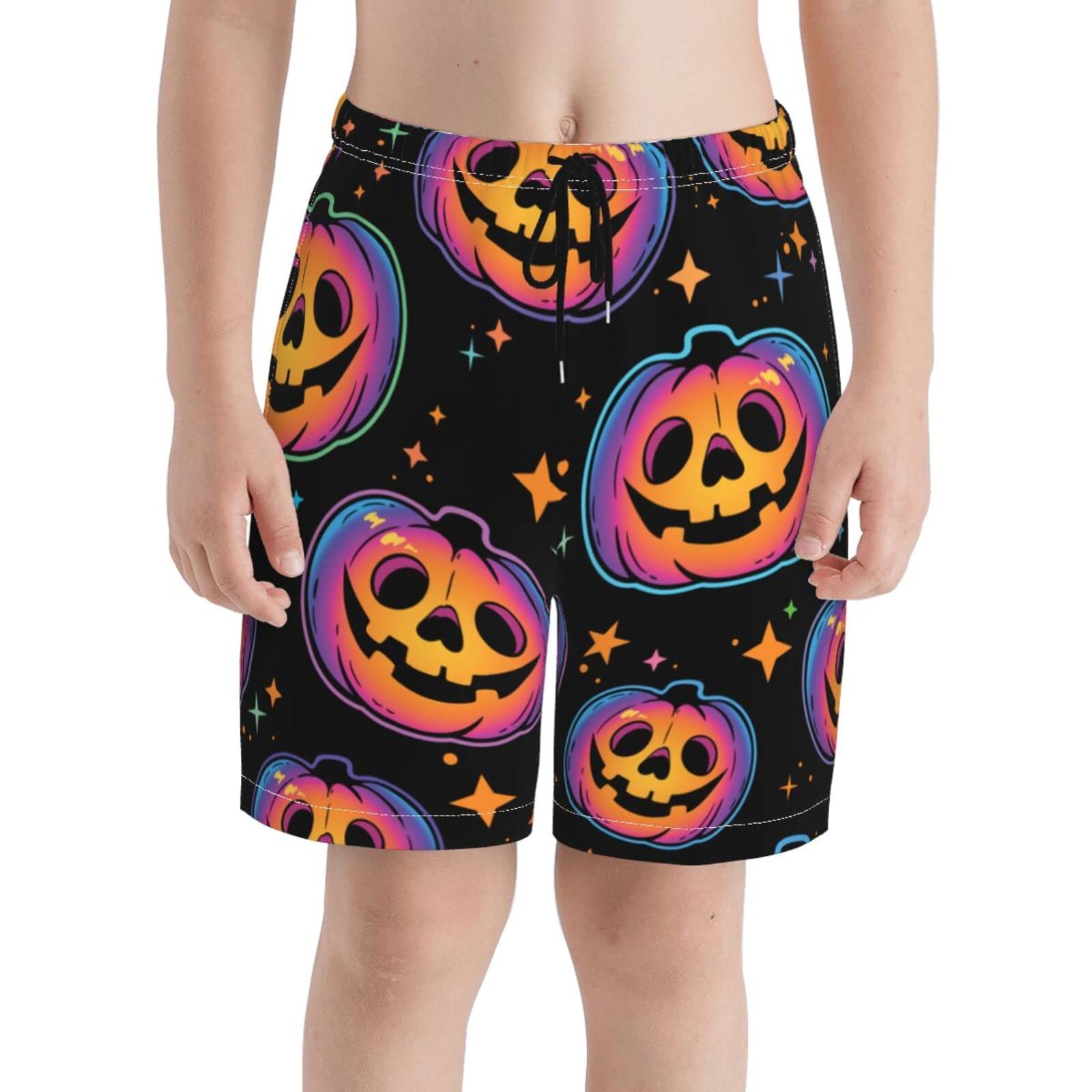 **Boys' Halloween Pumpkin Swim Trunks - Quick Dry, Loose Fit Swim Shorts for Beach, Pool & Water Play - Fun Novelty Bathing Suit for Kids**