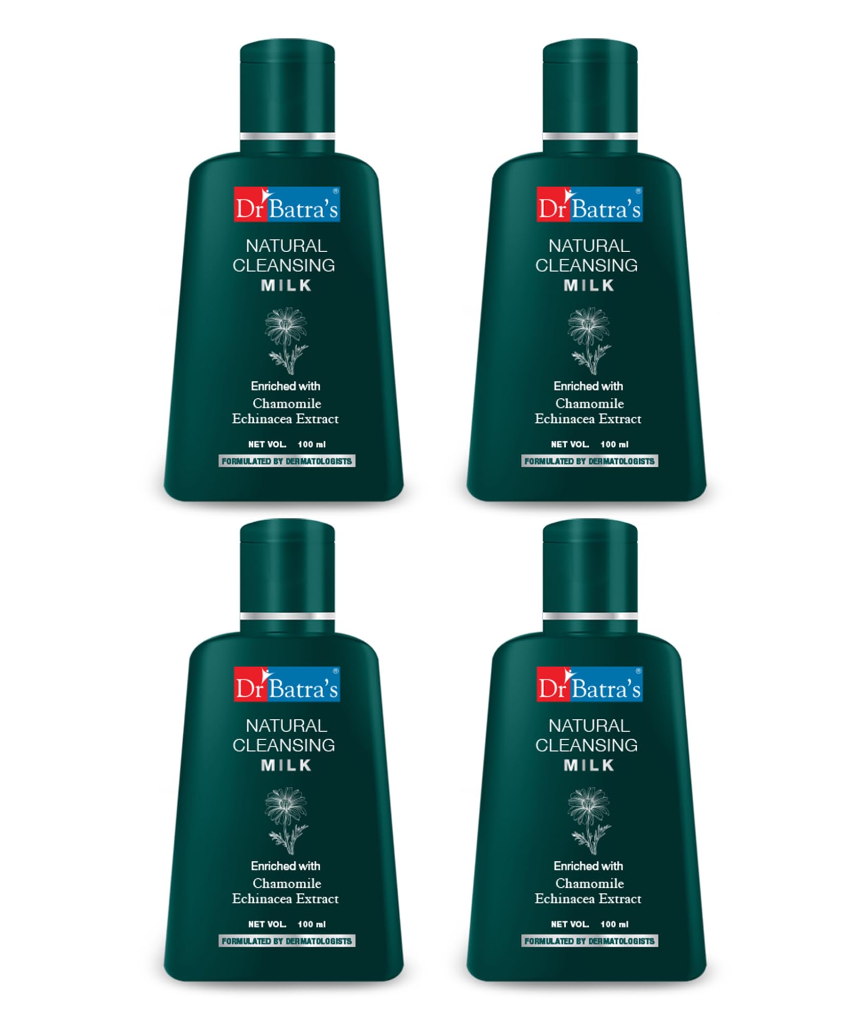 Dr. Batra's Natural Cleansing Milk for Face - 100ml (Pack of 4) Gentle Daily Cleanser for Men & Women | Perfect for Sensitive Skin & Makeup Removal