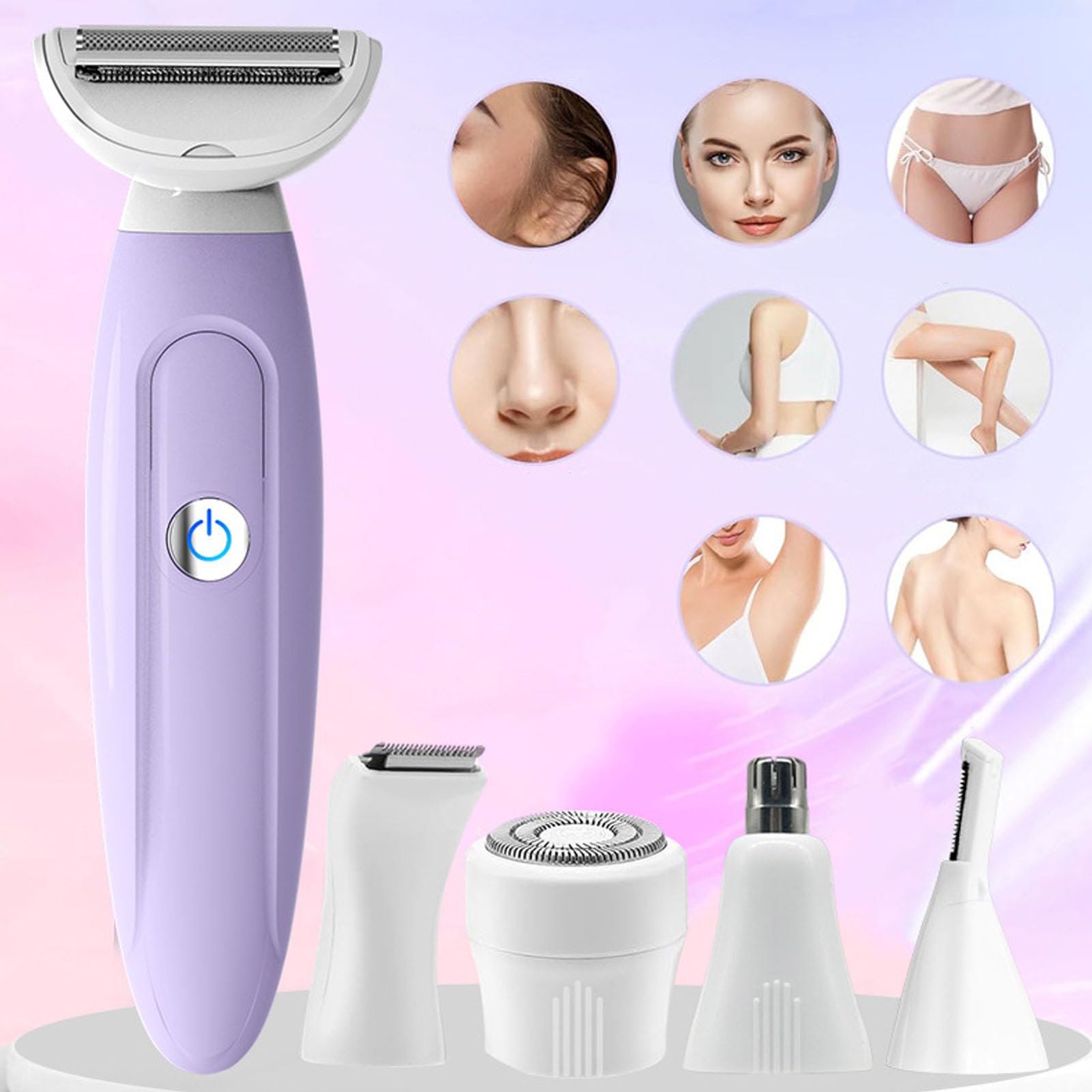 4-in-1 Electric Women's Trimmer & Bikini Shaver Set - Rechargeable Lady Shaver with Interchangeable Blades for Smooth Hair Removal - Perfect for Travel, Home Use & Personal Grooming
