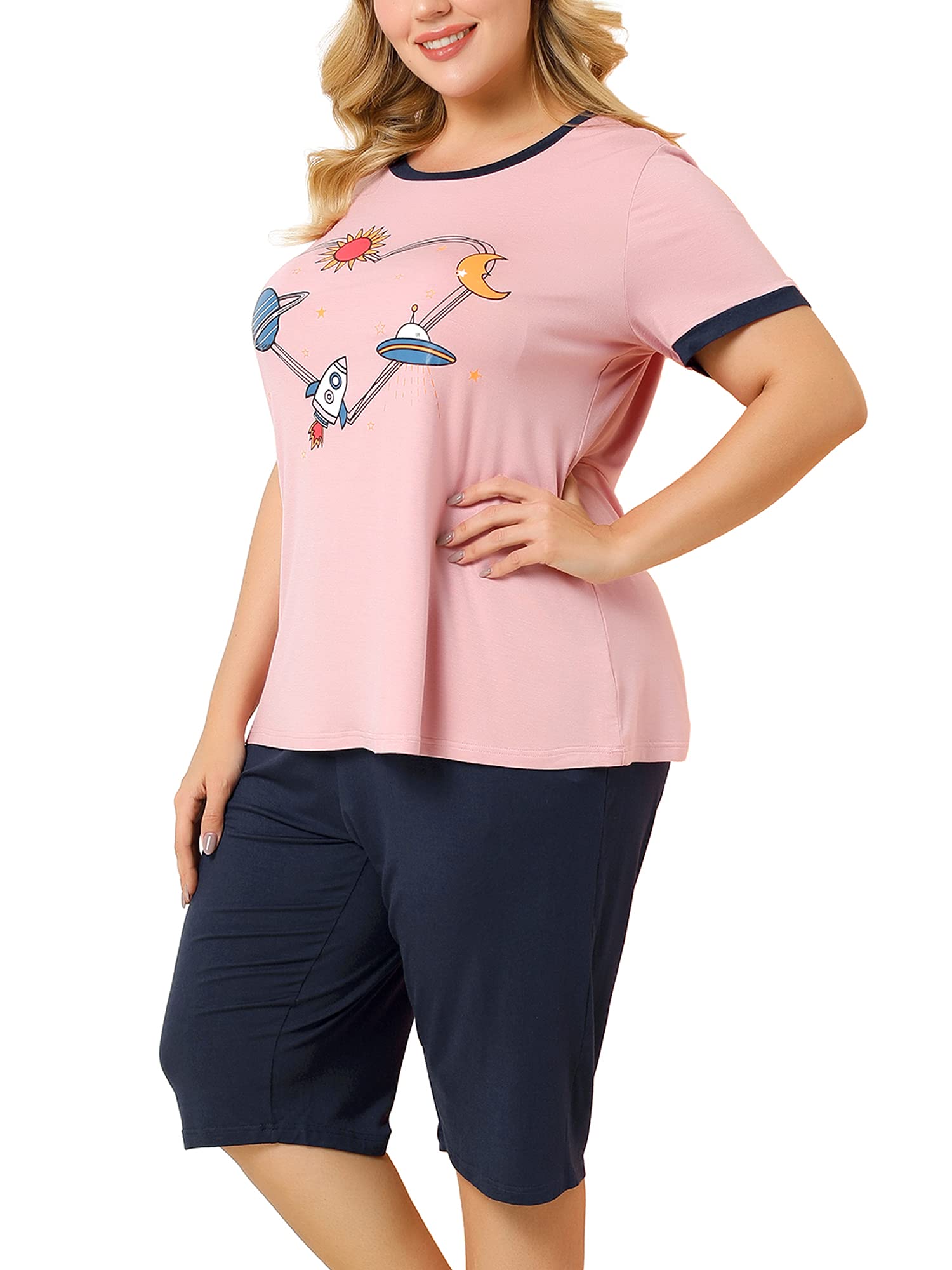Agnes Orinda Women's Plus Size Pajama Sets - Soft Printed Sleepwear for Women, Comfortable Lounge Pajamas for Relaxing at Home or Sleeping