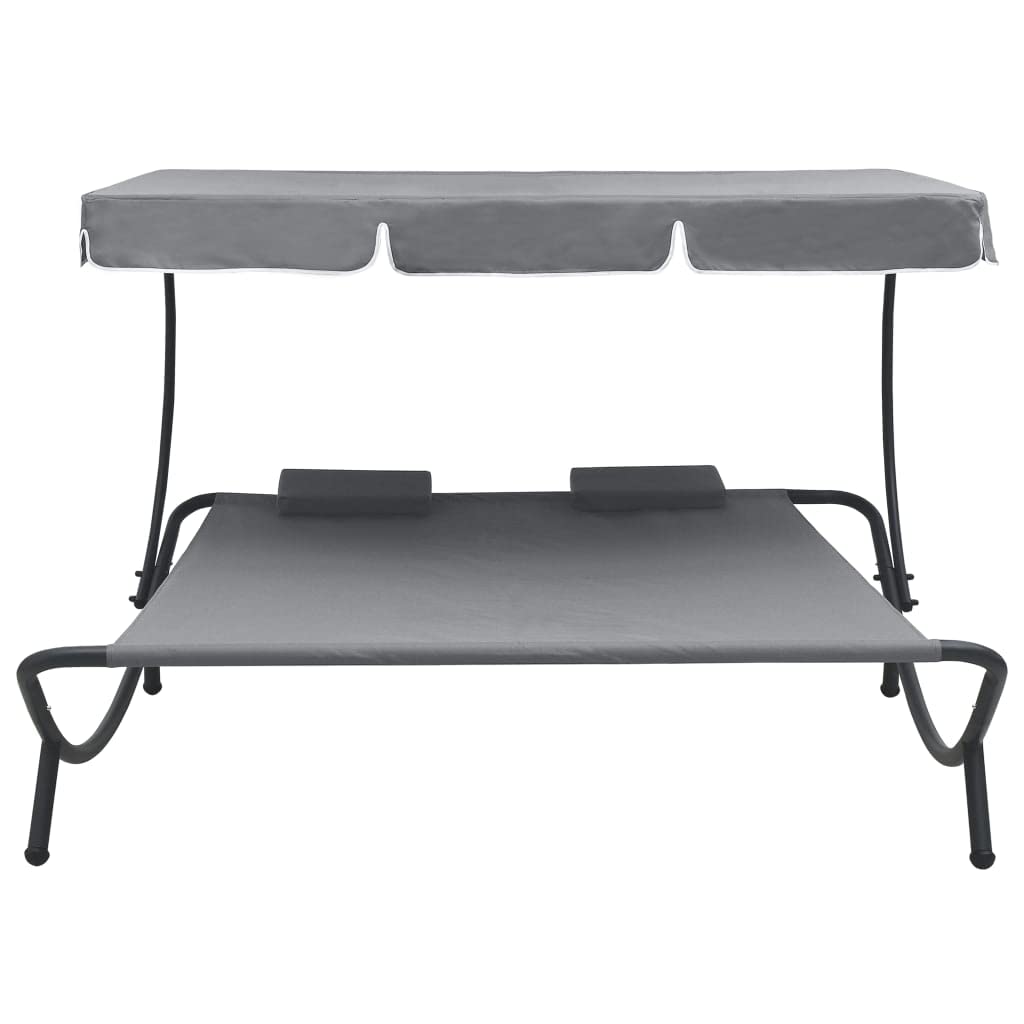 CHARMMA Patio Lounge Bed with Canopy & Pillows - Gray Outdoor Daybed (18.45KG) for Poolside, Garden, or Backyard Relaxation