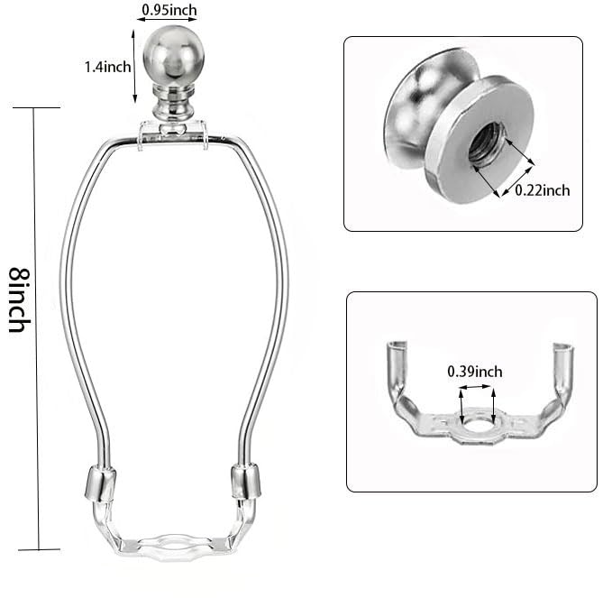 8 Inch Nickel Lamp Harp Holder with Finials & Saddle Base - Detachable Shade Bracket Set for DIY Table & Floor Lamps - Lighting Replacement Parts for Home, Office, and Reading Nook Decor (Nickel Finish)