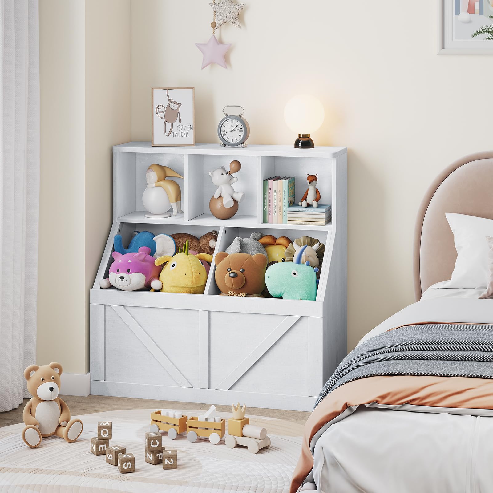 IDEALHOUSE Kids Bookshelf and Toy Storage Organizer - Sturdy Wooden Bookshelf for Toddlers, Perfect for Playroom, Bedroom, Nursery, Classroom & Daycare - Organize Toys, Books & Learning Materials for Kids