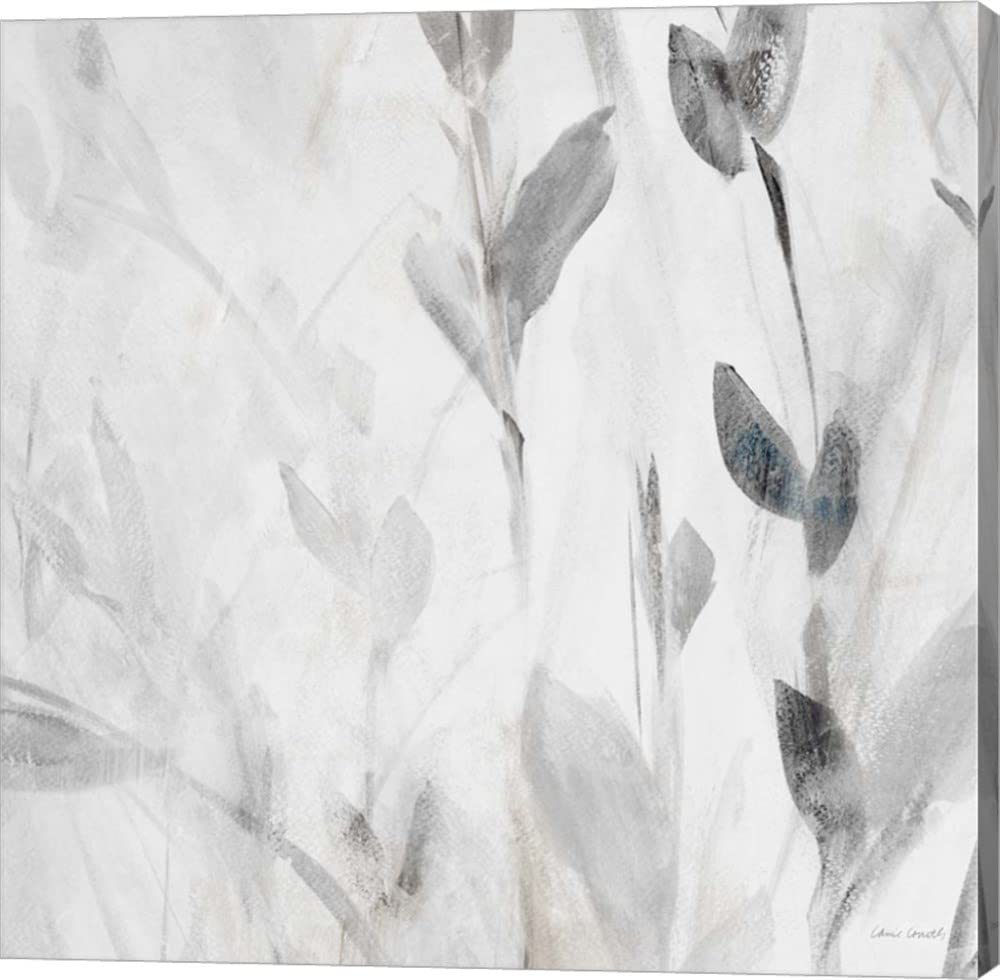 Lanie Loreth Gray Misty Leaves Square II Canvas Wall Art - 24x24 Inches Gallery Wrapped Modern Home Decor for Living Room, Bedroom & Office