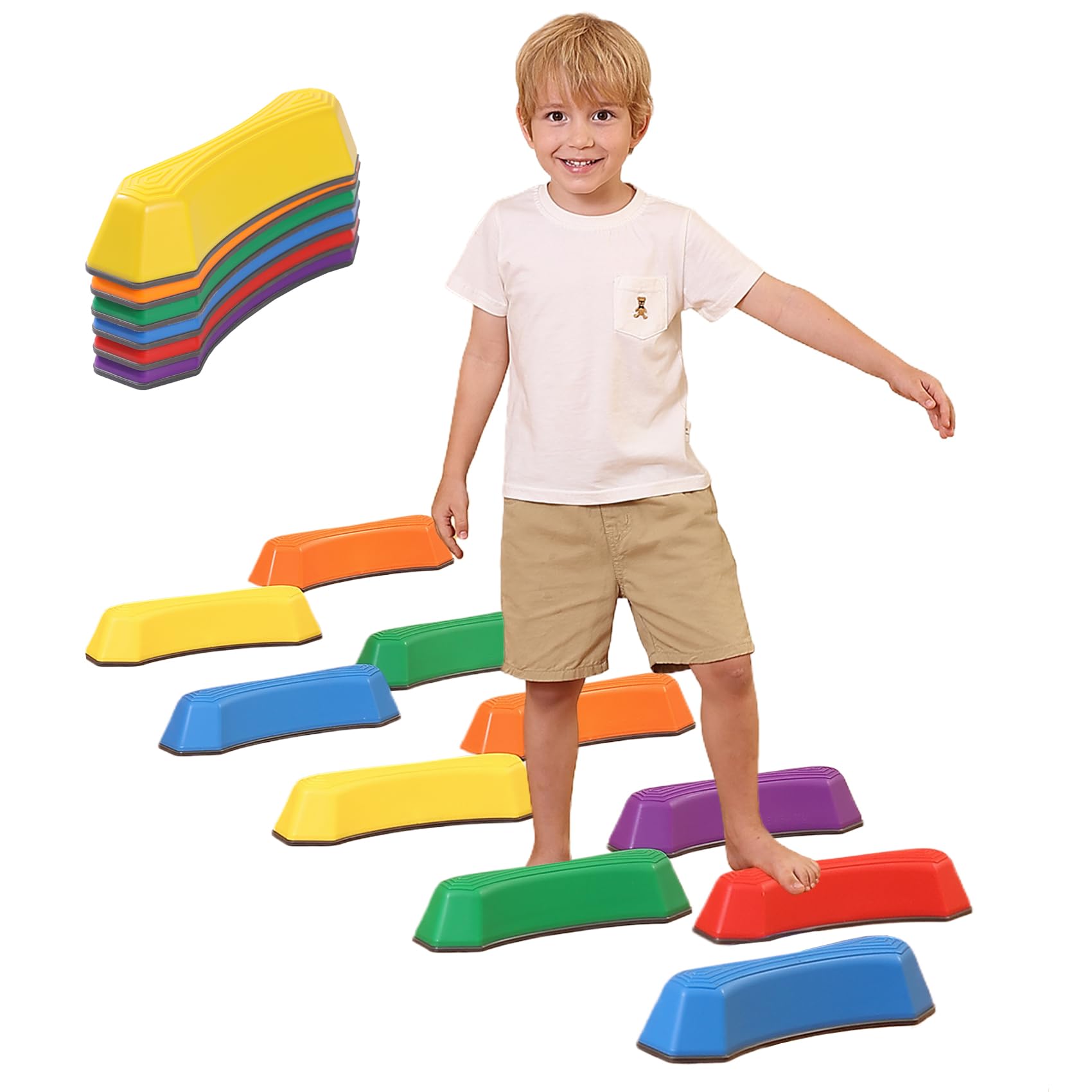 Non-Slip Stepping Stones for Kids - Balance Beam Sensory Toys for Toddlers | Improve Coordination & Stability | Outdoor Play Equipment for Backyard, Garden & Playroom Activities