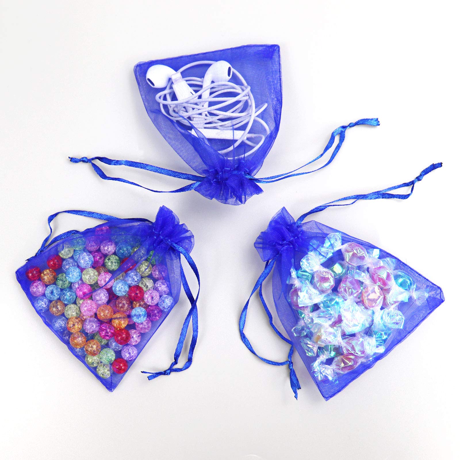 Lautechco 100Pcs 3x4 Inches Royal Blue Organza Drawstring Gift Bags - Premium Mesh Favor Pouches for Christmas, Weddings, Baby Showers & Party Favors