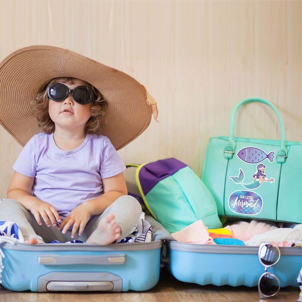 Mermaid Luggage Stickers (60pcs) - Waterproof PVC Decals for Laptop, Skateboard, Notebook, Car, Motorcycle & Bicycle - Fun Mermaid Themed Stickers for Kids & Adults - Perfect for Travel, School & Personalizing Your Gear