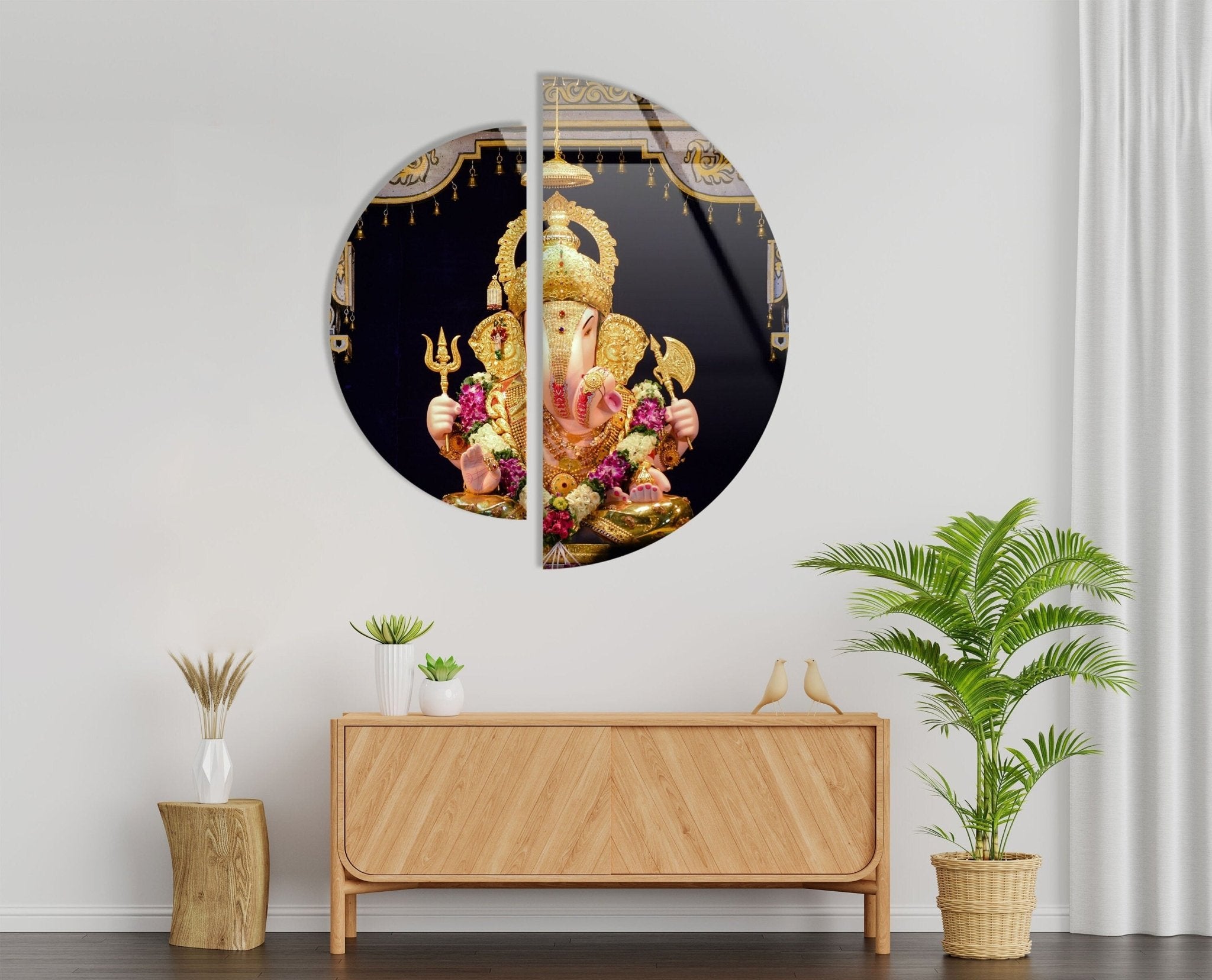 2 Piece Hindu God Ganesha Statue Glass Wall Art Decor for Home & Office - Elegant Religious Wall Hanging for Pooja Room, Meditation Space, and Spiritual Gift