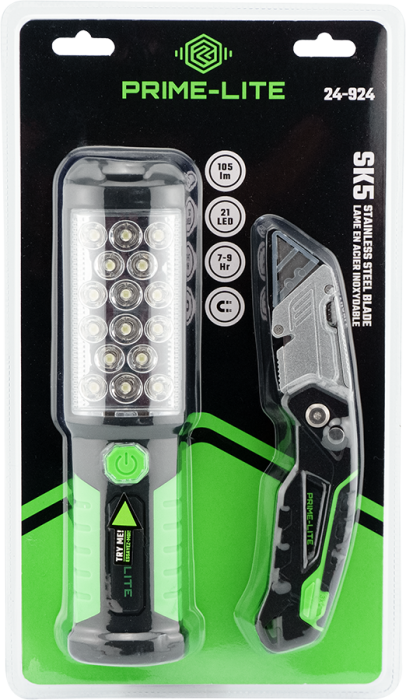 PRIME LITE 2-Piece Flashlight and Utility Knife Set - 24 924 - Perfect for Camping, Hiking, Emergency Kits and Outdoor Adventures