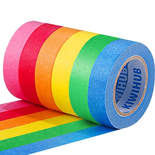 KIWIHUB Colorful Masking Tape Set - 6 Rolls of 0.59 Inch Wide x 13 Yards Long Vibrant Painters Tape for Kids Crafts, DIY Projects, School Supplies, Party Decor & Office Organization - Perfect for Art, Labeling, Coding & Home Decoration