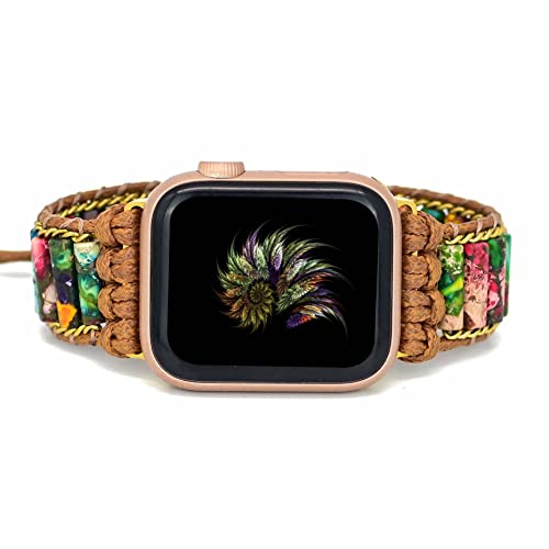 EverSnows Handmade Boho Natural Stone Apple Watch Band - Compatible with 38mm 40mm 41mm 42mm 44mm 45mm 49mm & Ultra - Replacement Strap for iWatch SE/SE2 Series 8/7/6/5/4/3/2/1 - Stylish Unisex Bracelet for Women & Men - Perfect for Yoga, Workouts & Boho Fashion Accessories