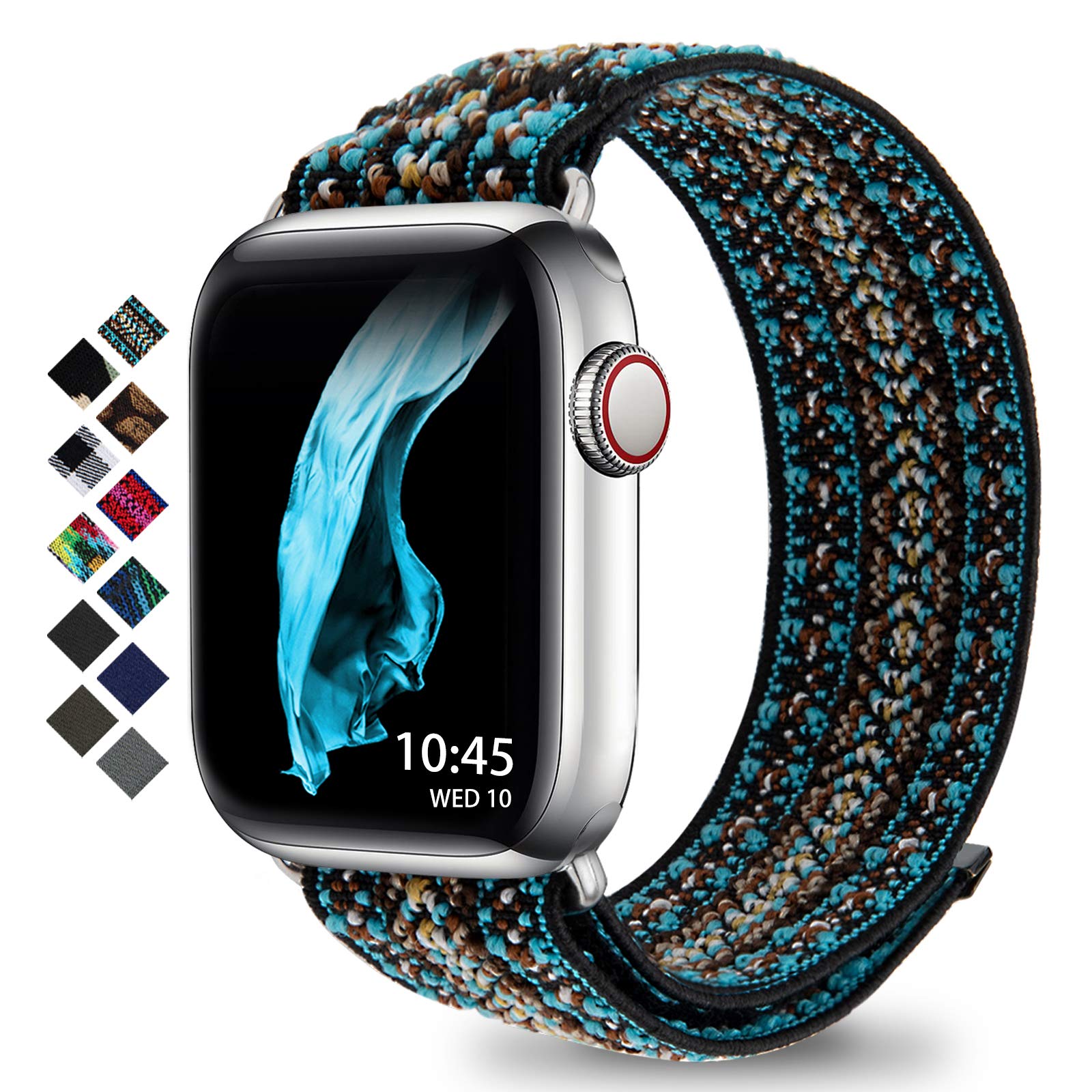 Braided Solo Loop Compatible with Apple Watch Series 1/2/3/4/5/6/SE (38mm/40mm/42mm/44mm) - Boho Blue Stretchable Sport Band for Workout & Daily Wear