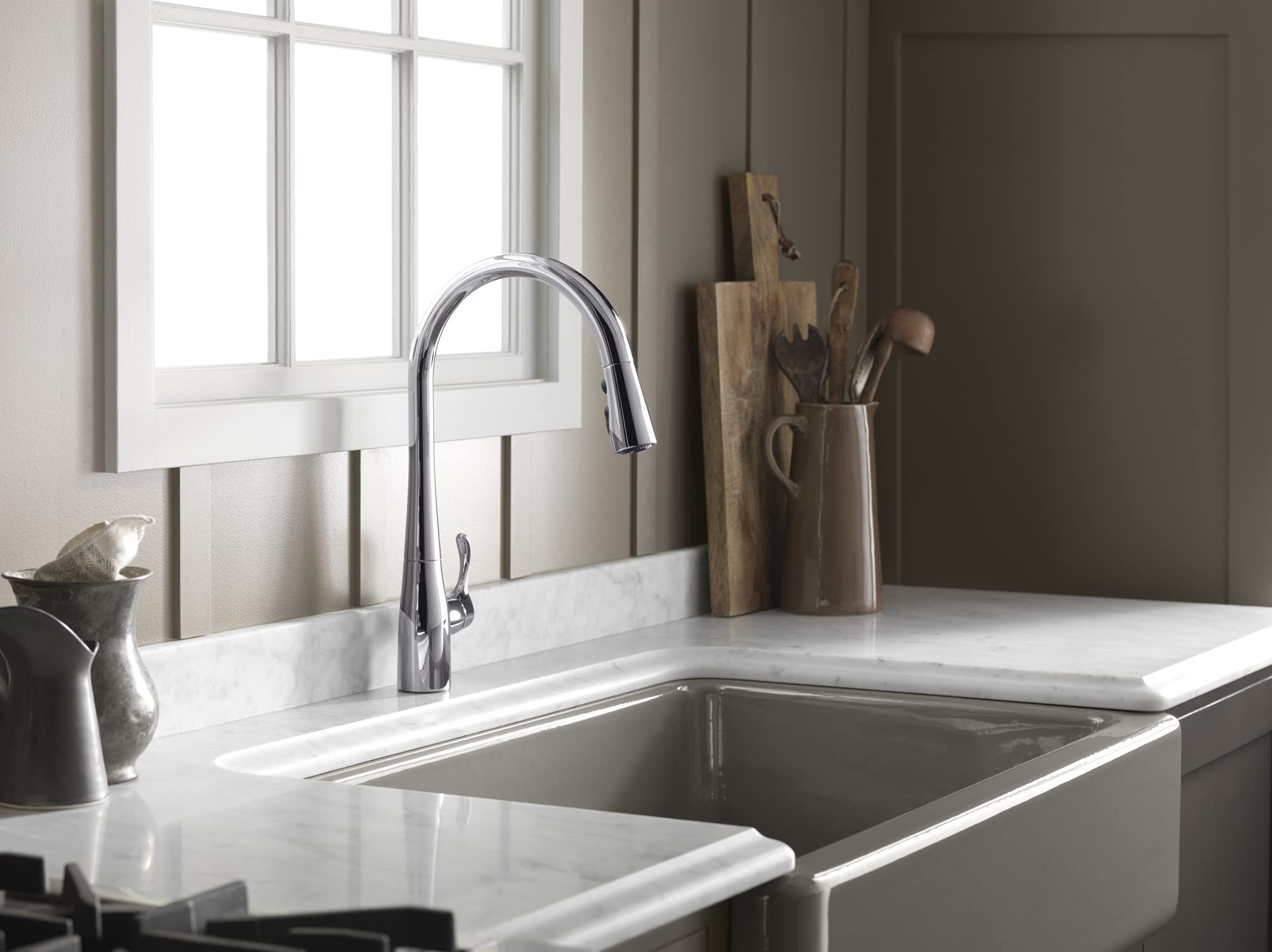 KOHLER Simplice Pull Down Kitchen Faucet with 3-Spray Function - Polished Chrome Finish (Model K-596-CP) | Ideal for Modern Kitchens, Dishwashing & Food Prep