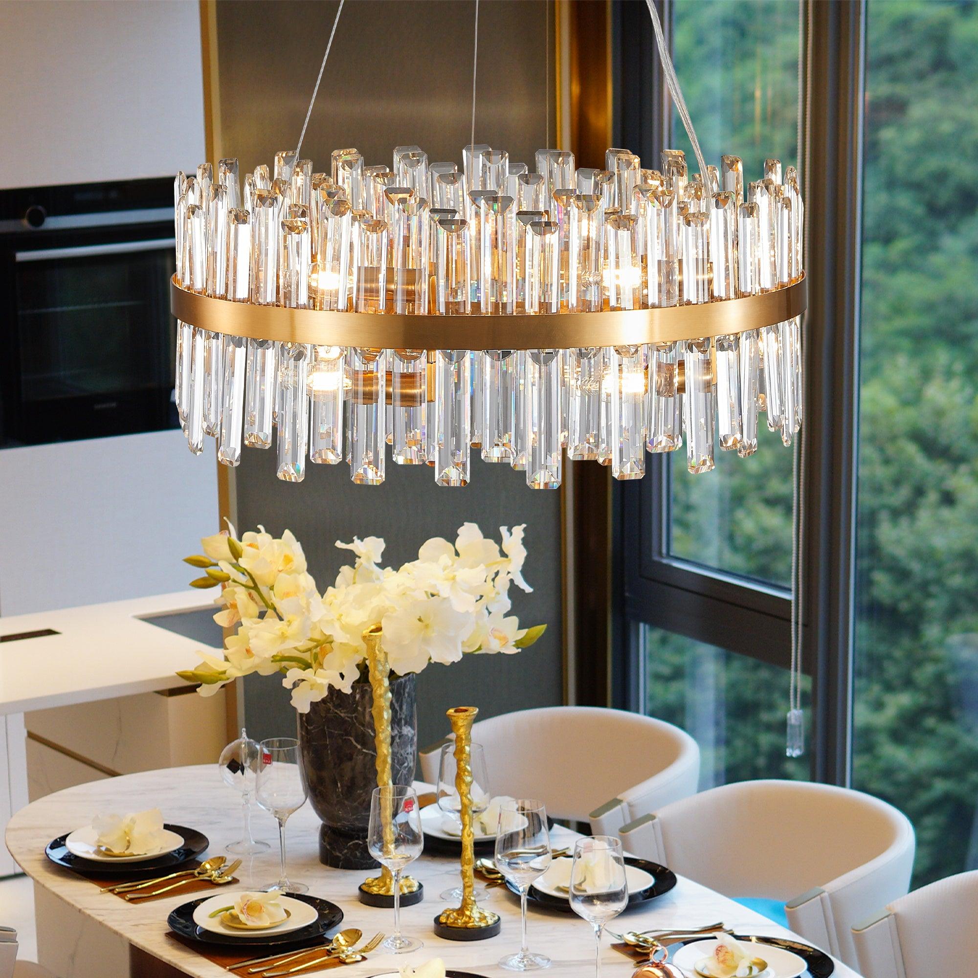 23.6 Inch Modern Crystal Chandelier - LED Luxury Ceiling Light Fixture for Living Room, Bedroom, Dining Room Decor - Elegant Home Lighting Solution (Bulbs Not Included) | Perfect for Wedding, Party & Interior Design