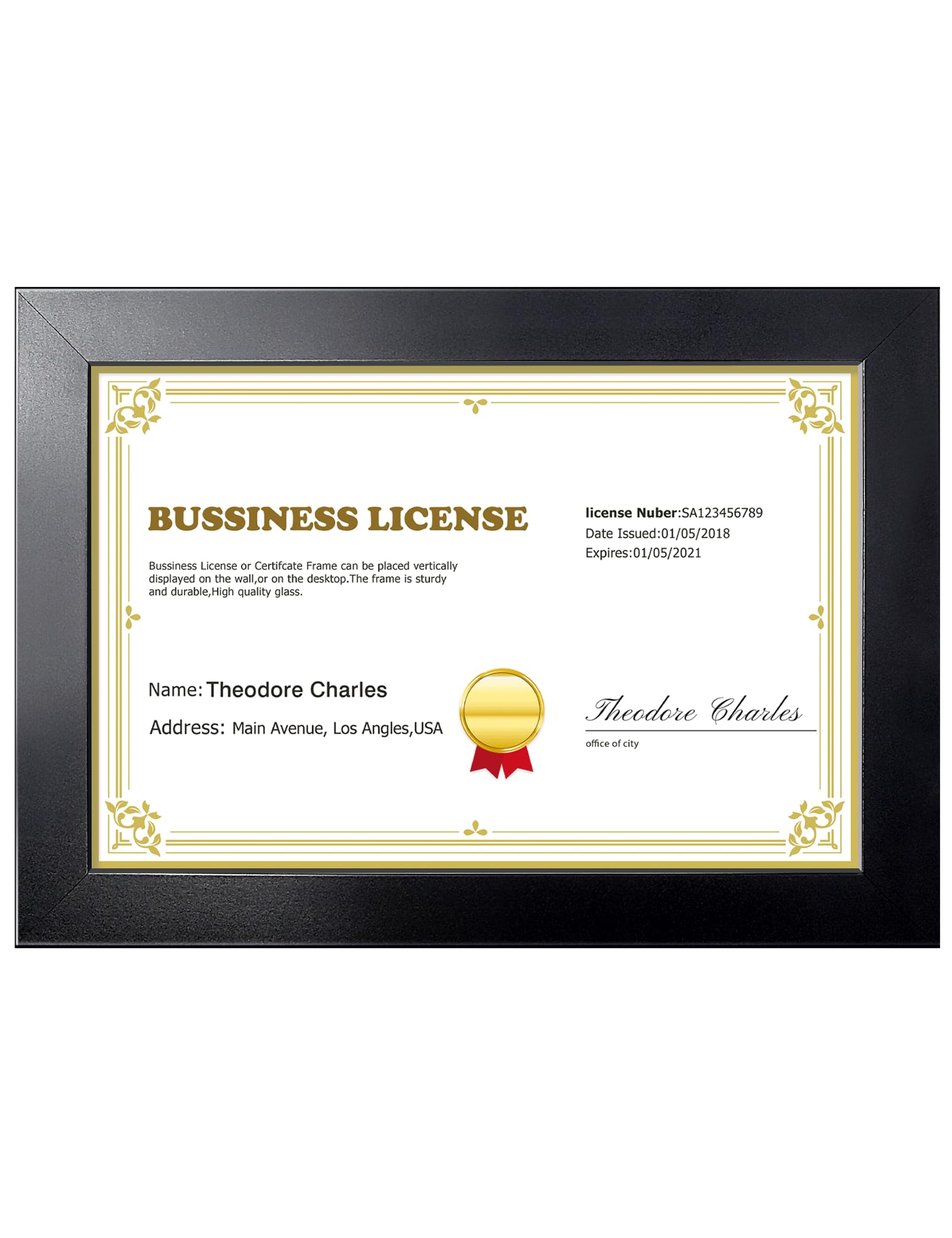 LaVie Home 5.5 x 8.5 Black Picture Frame - Business License & Certificate Display - Fits Diploma, Document, Tax Certificate - Self Standing with Wall Hangers (1 Pack) - Perfect for Office, Home Decor, Graduation Gifts & Professional Displays