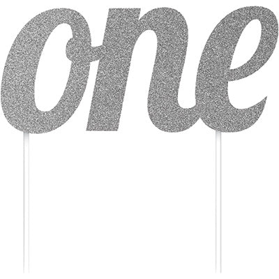 1st Birthday Silver Glitter Cake Topper - 15cm One-Shaped Decor for Baby's First Birthday Party & Celebration