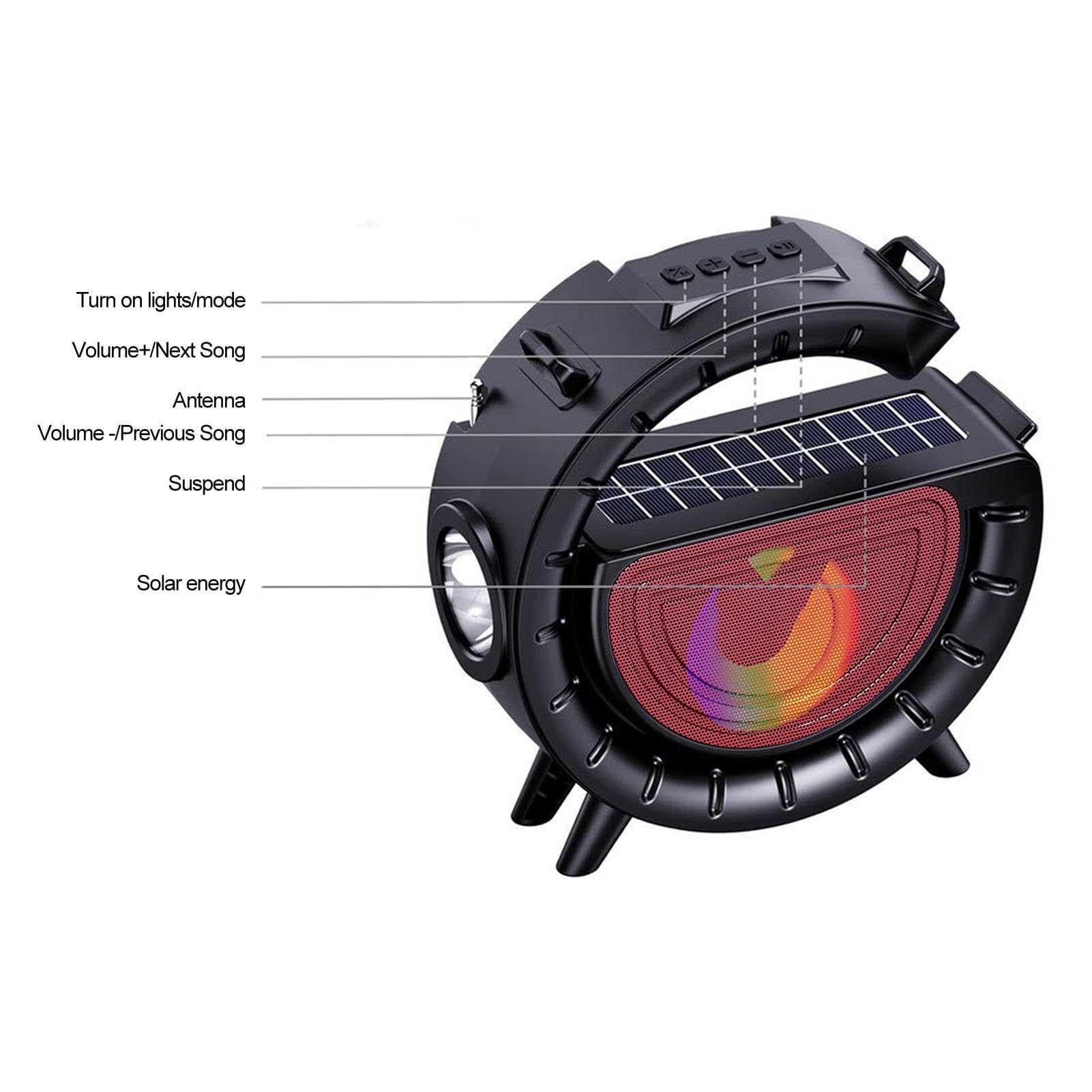 ZWXQE Portable Wireless Speakers with Solar Charging, LED Lights, Punchy Bass, Rich Audio Stereo Pairing, Cute Design for Outdoor, Travel, and Party Fun
