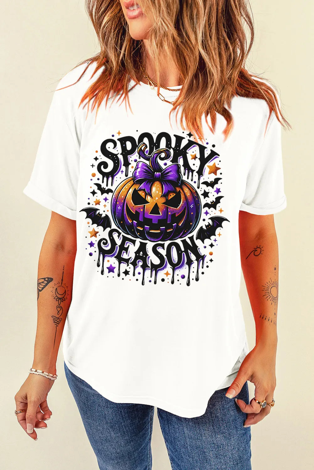 Full Size Jack O' Lantern Graphic Round Neck Short Sleeve T-Shirt for Halloween Costume Party & Pumpkin Festival Outfits
