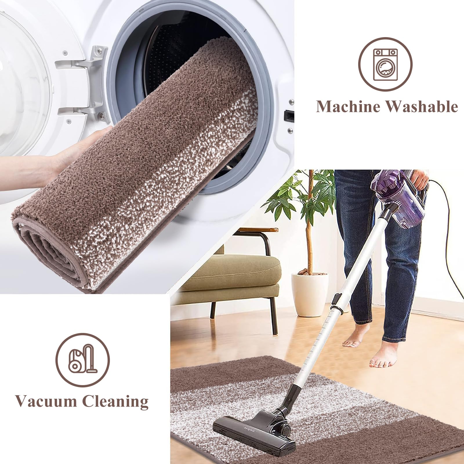 Luxury Soft Bathroom Rugs Set of 2 - Non-Slip Washable Plush Microfiber Bath Mats, Super Absorbent Shaggy Striped Carpet for Tub, Shower & Bathroom (18