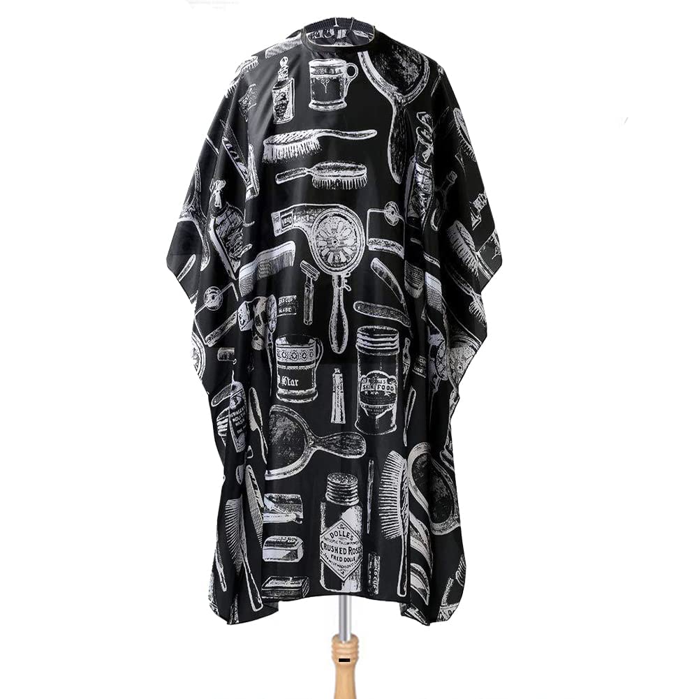 OSEN Professional Waterproof Barber Apron for Men - Black Polyester Hair Cutting Cape with Print - Perfect for Salons, Barbershops & Home Haircuts