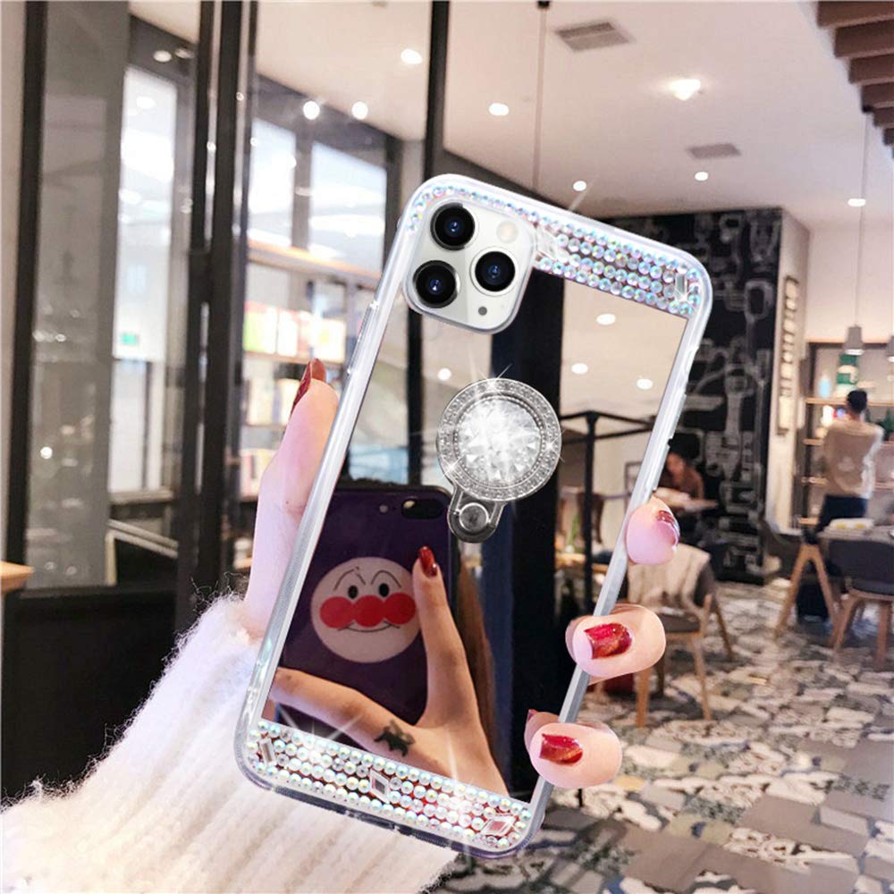 Sparkly Diamond Glitter Mirror Case for iPhone 11 Pro Max - Bling Rhinestone Protective Cover with Ring Holder & Kickstand | Cute Fashion Phone Case for Women & Girls | Perfect for Parties, Selfies & Daily Use