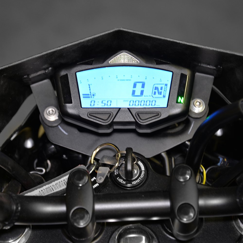 Koso BA038900 DB-03R Digital Multifunction Plug and Play Gauge - Universal Motorcycle & ATV Dashboard Display for Speed, RPM, Fuel & Temperature Monitoring