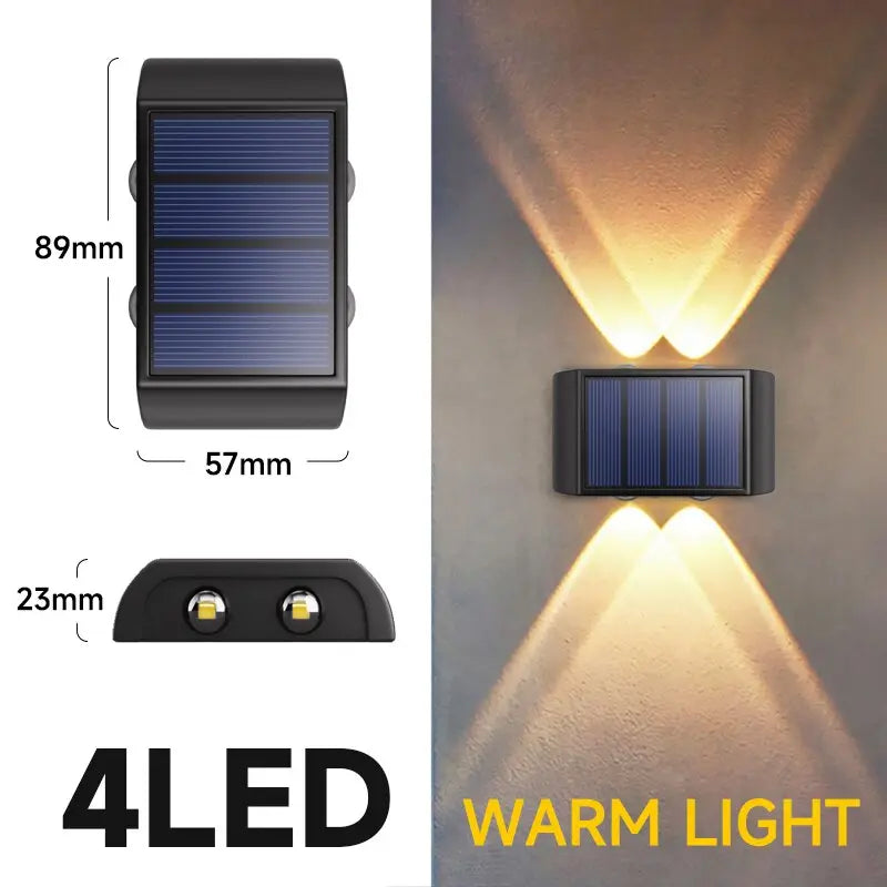 Radya 4LED Solar Powered Outdoor Wall Light - Waterproof Garden Lighting for Patio, Yard, Pathway, and Deck (Warm White)