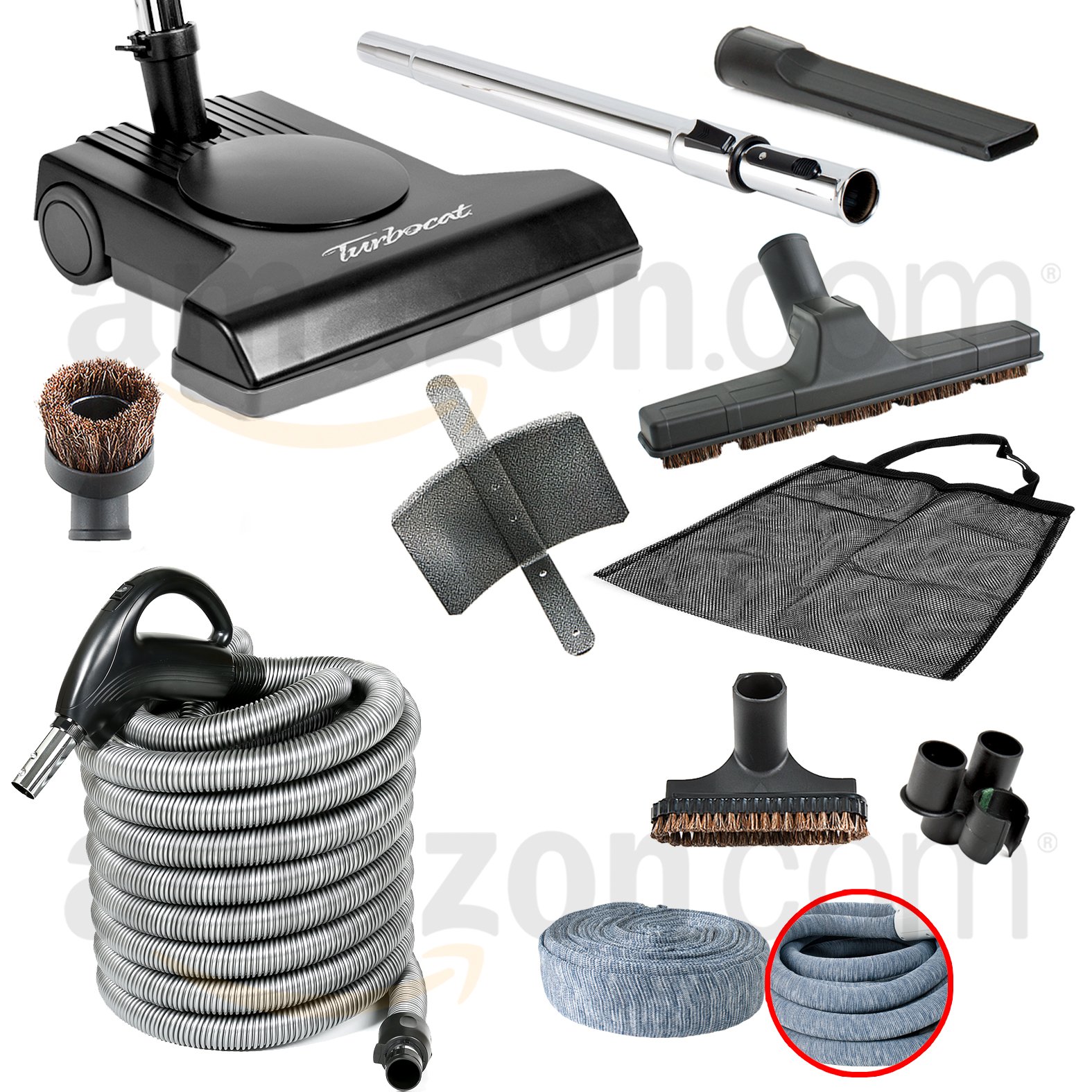 30ft Deluxe Air Attachment Kit with TurboCat Central Vacuum Brush - Powerful Cleaning for Carpets, Upholstery & Hard Floors - Perfect for Home, Office & Car Detailing