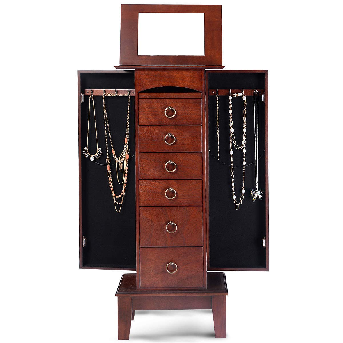 Wooden Jewelry Cabinet Armoire - Storage Organizer with Drawers for Necklaces, Rings & Accessories | Perfect for Bedroom, Closet & Vanity Organization