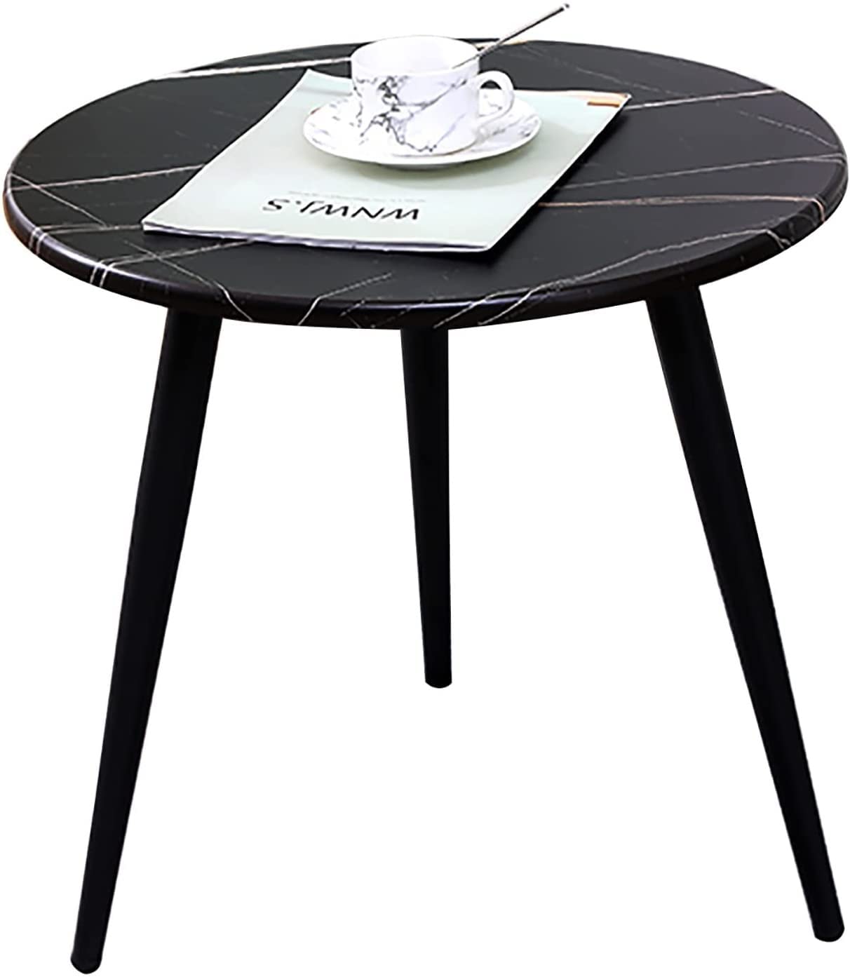 Zhenping LLQC Black Marble Coffee Table with Wrought Iron Legs - 50x37cm Modern Side Table for Living Room, Bedroom & Office - Perfect as Sofa Table, Nightstand or Telephone Table