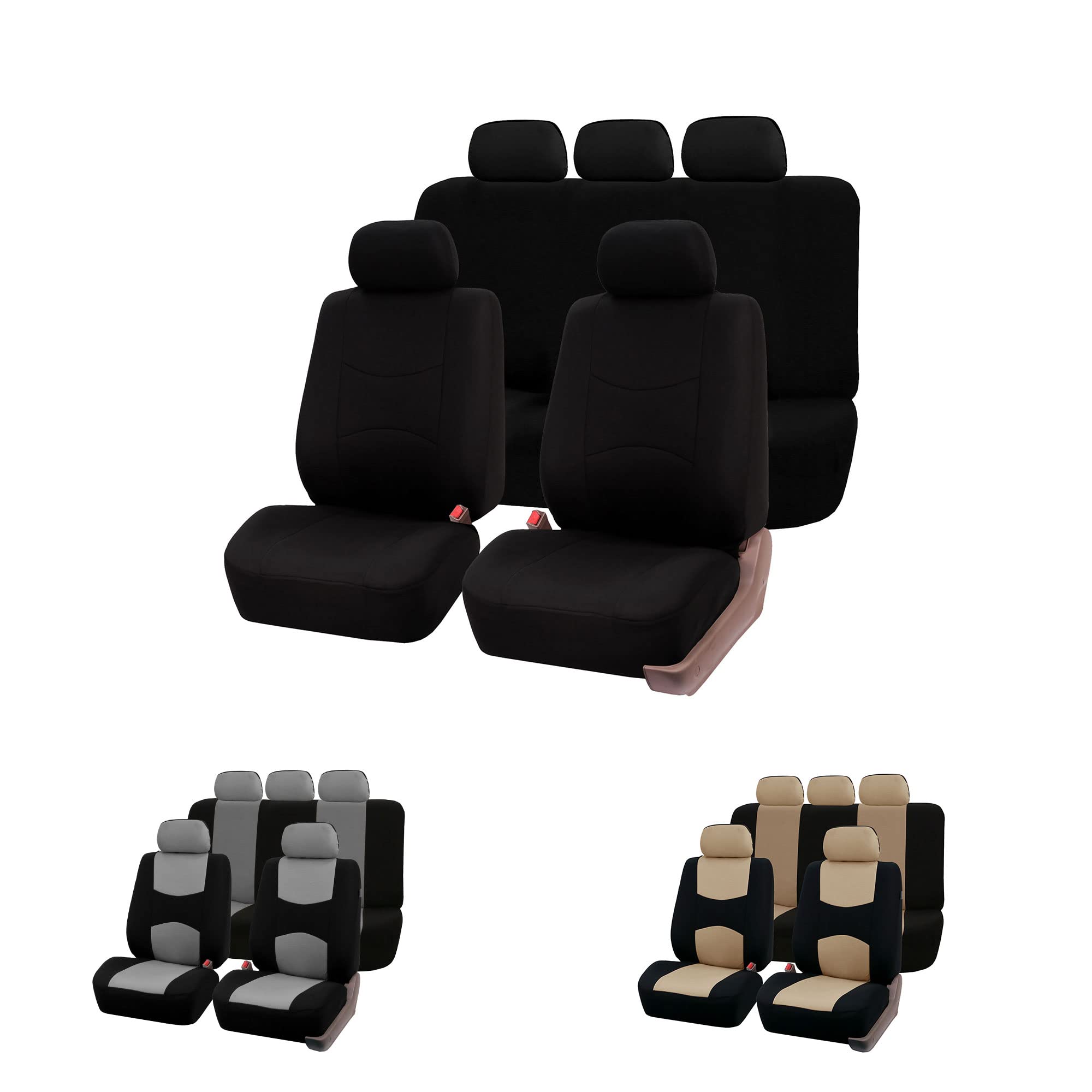 FH Group Universal Back Seat Cloth Car Cover - Split Bench Rear Seat Protector for SUV, Sedan, Van | Durable & Stylish Black Interior Accessories | Perfect for Road Trips, Family Travel & Pet Protection