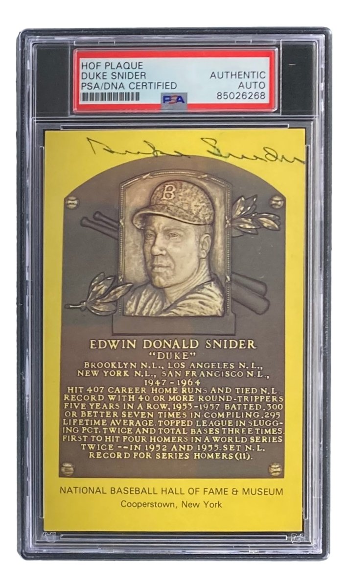 Duke Snider Autographed 4x6 Brooklyn Dodgers Hall of Fame Plaque Card - PSA/DNA Certified #85026268 - Perfect for Baseball Memorabilia Collections & Sports Fan Gifts