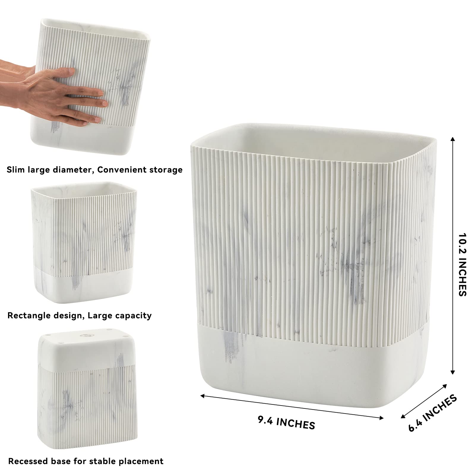 Polytree 1.8 Gallon (7 Liter) Small Trash Can - Marble White Bathroom & Kitchen Garbage Bin, Decorative Waste Basket for Bedroom, Office, Dorm - Perfect for Bathroom Vanity, Kitchen Counter & Home Organization