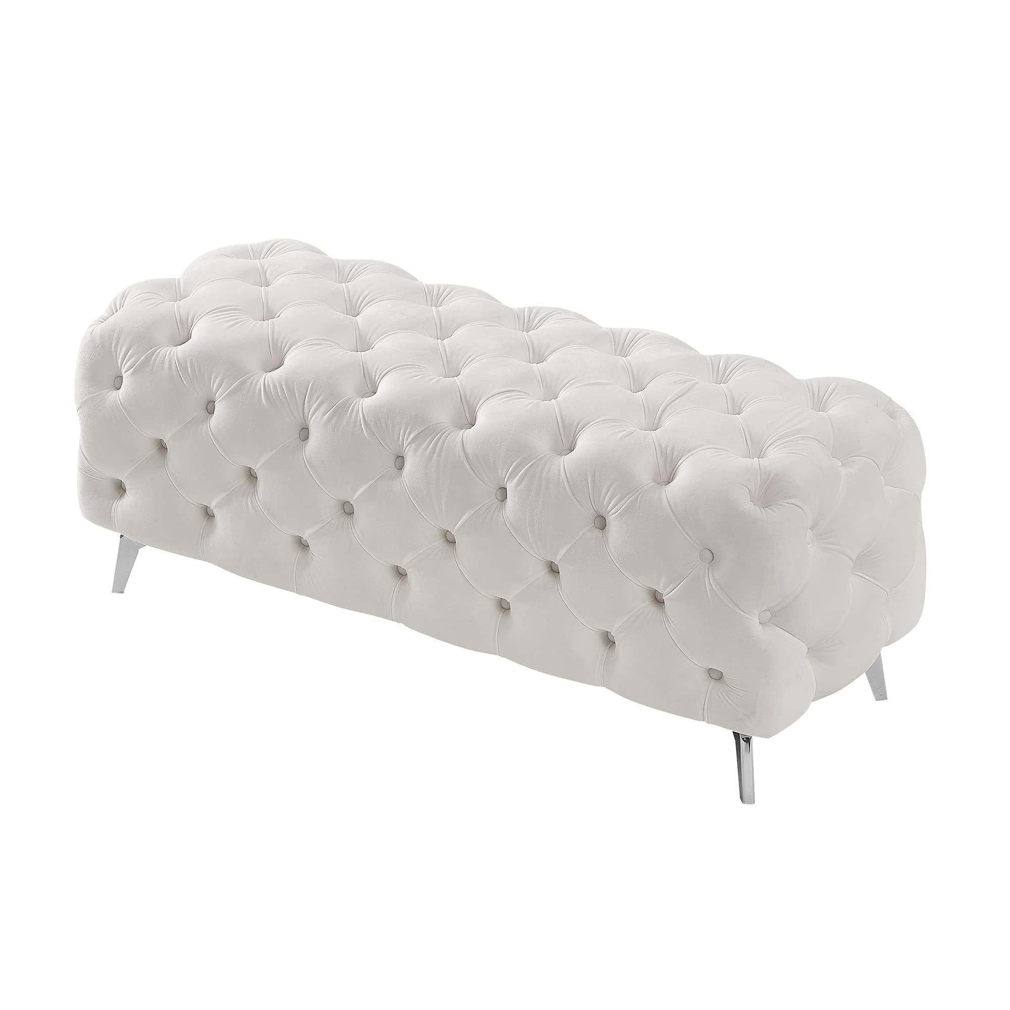 Olela 51 Inch Upholstered Tufted Velvet Rectangular Ottoman Bench - White Footrest Stool for Living Room, Bedroom & Entryway | Versatile Seating & Storage Solution for Home Decor
