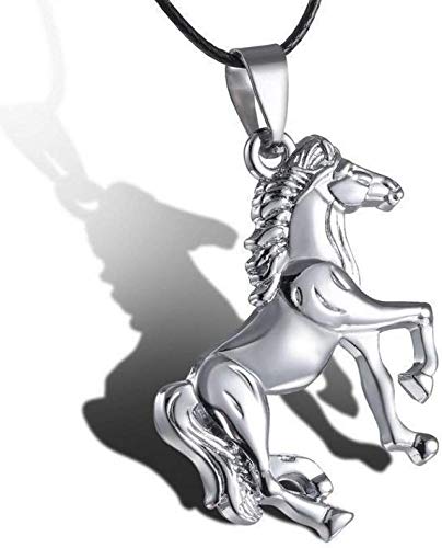 Stainless Steel Pet Memorial Necklace - Horse Pendant Urn for Ashes with Black Leather Cord, Sympathy Jewelry for Men & Women - Perfect for Honoring Beloved Dogs, Cats & Pets in Everyday Wear