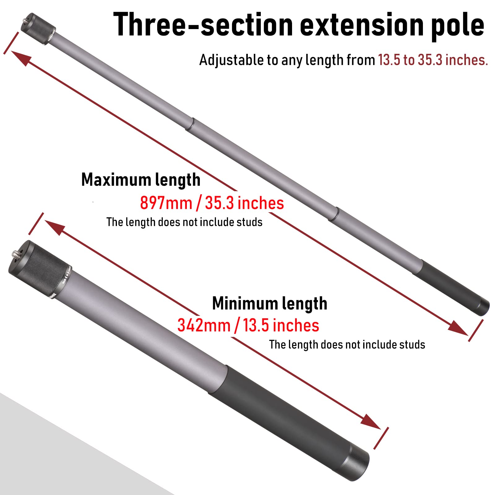 Lightweight & Strong 3-Section Gimbal Extension Pole - Universal Compatible with Digital Cameras, iPhones & Smartphones - Perfect for Vlogging, Travel & Action Shots (Grey & Black)