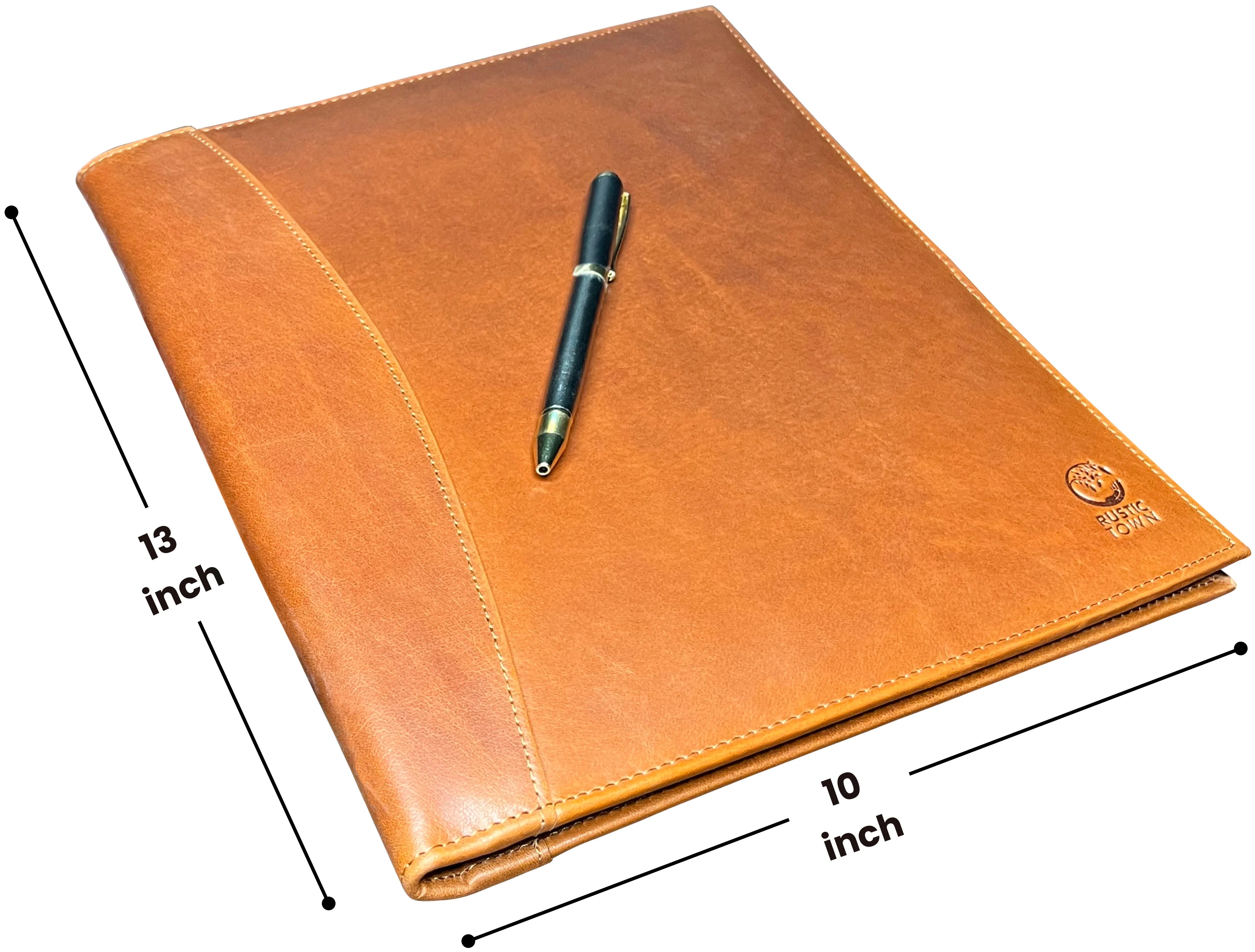 Handmade Genuine Leather Padfolio - Professional Business Portfolio Organizer in Cognac Brown - Perfect for Meetings, Presentations & Office Use