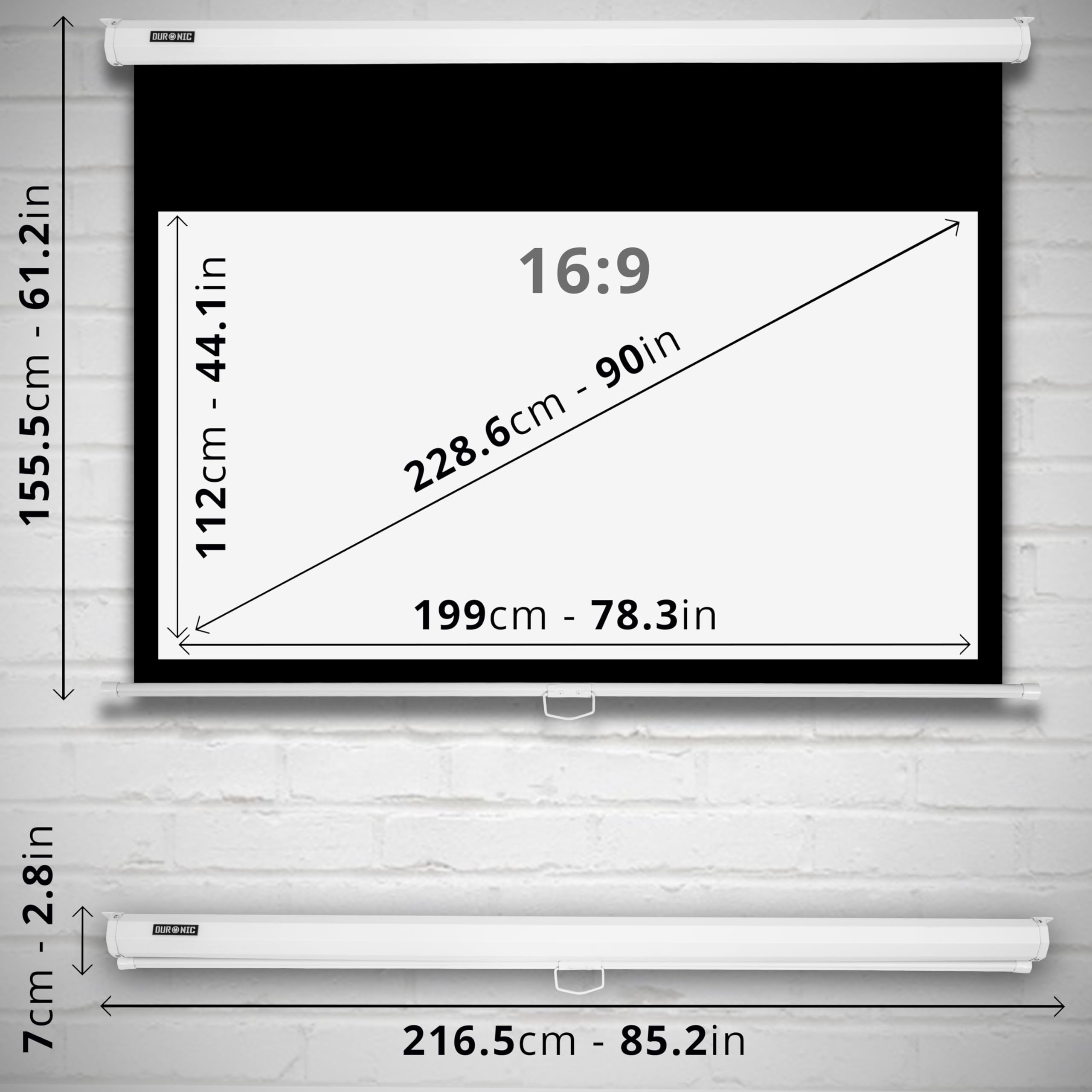 Duronic MPS90/169WE Manual Pull Down Projector Screen - 90 Inch 16:9 Home Theater & Cinema Projection Screen for Movies, Presentations | Perfect for Home Theater, Classroom, Office Meetings & Outdoor Movie Nights