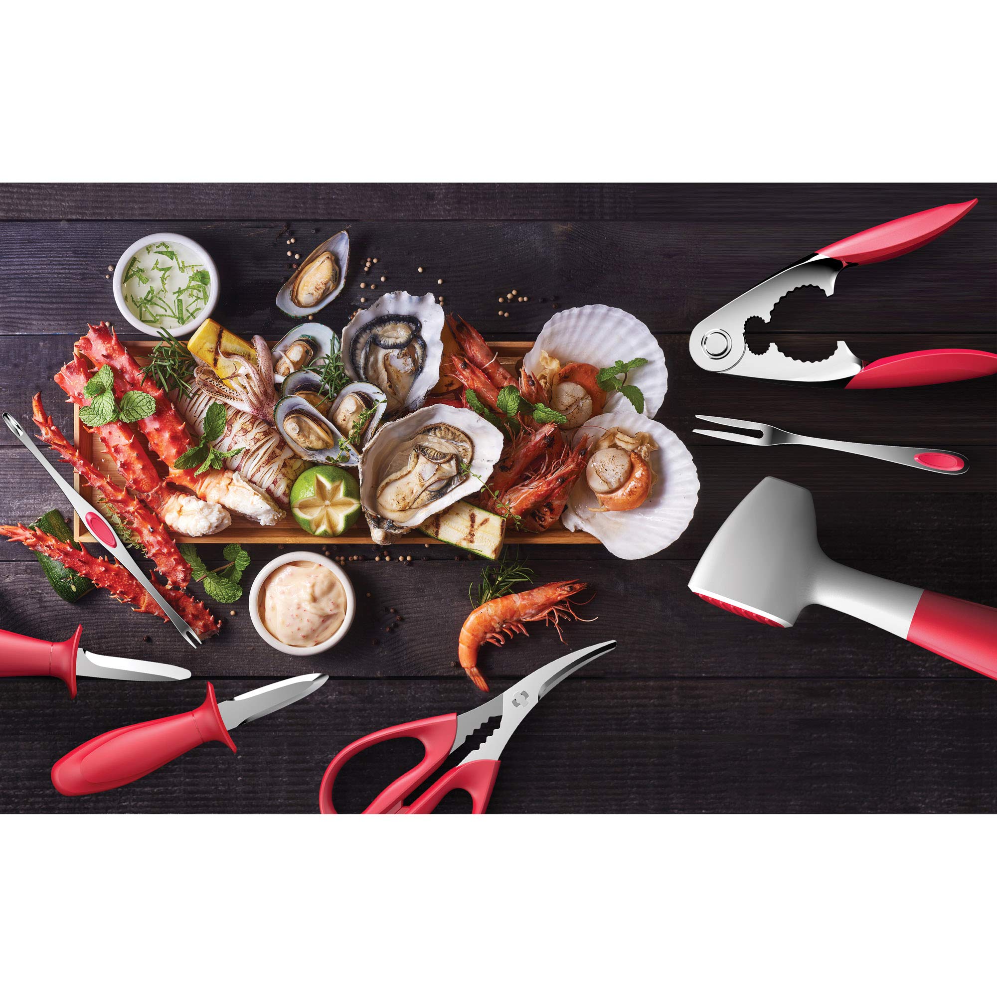 Premium Maine Lobster & Seafood Tools Set - Heavy Duty Stainless Steel Crackers, Picks & Shuckers for Crab, Lobster & Clams - Perfect for Seafood Lovers & Home Cooks (Great for Parties, BBQs & Beach Picnics)
