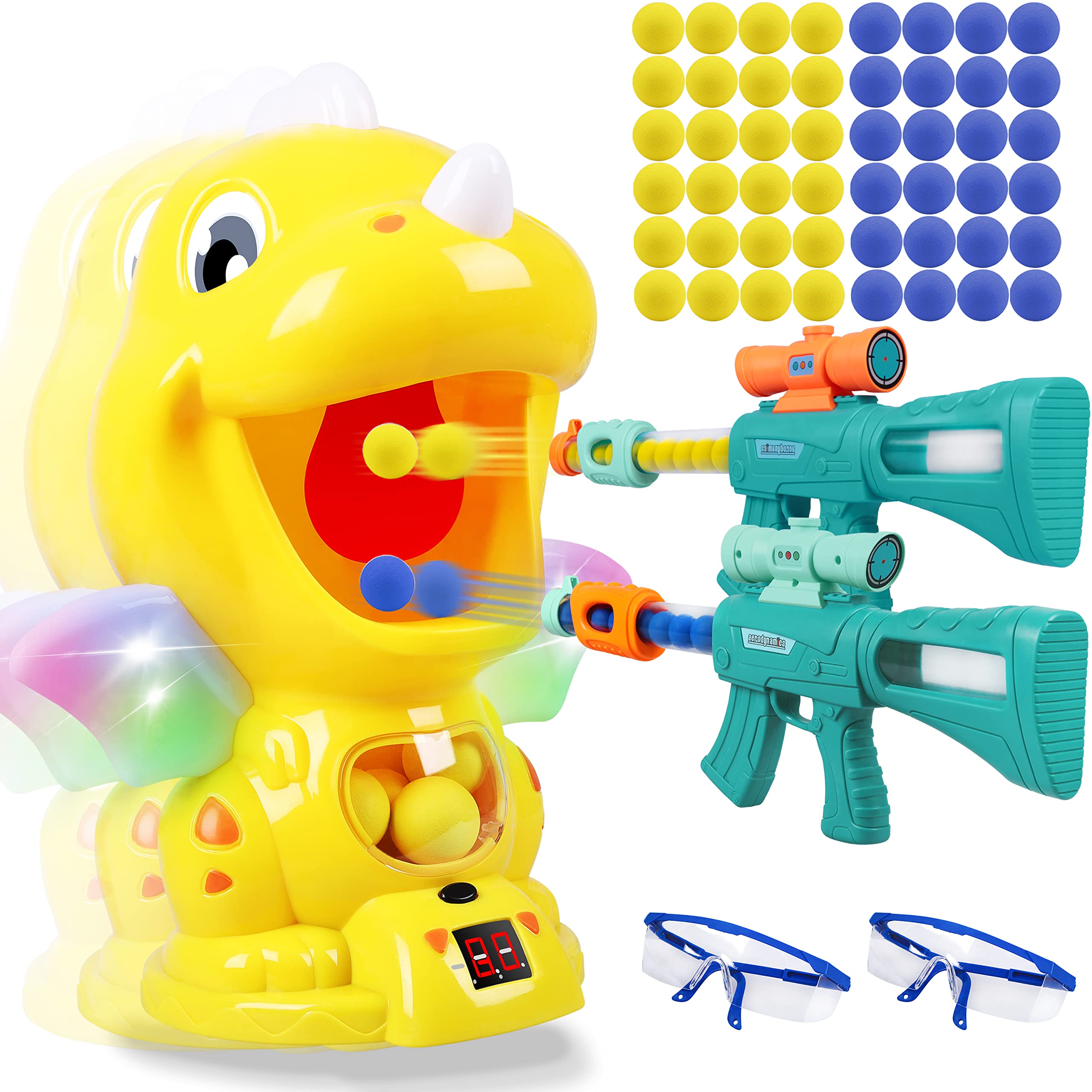 Dinosaur Shooting Game Toy for Kids - Electronic Target Practice with 48 Foam Balls, Score Record, Sound & LED Lights | Fun Birthday Party Gift for Boys & Girls Ages 3-8 | Indoor & Outdoor Play Activity