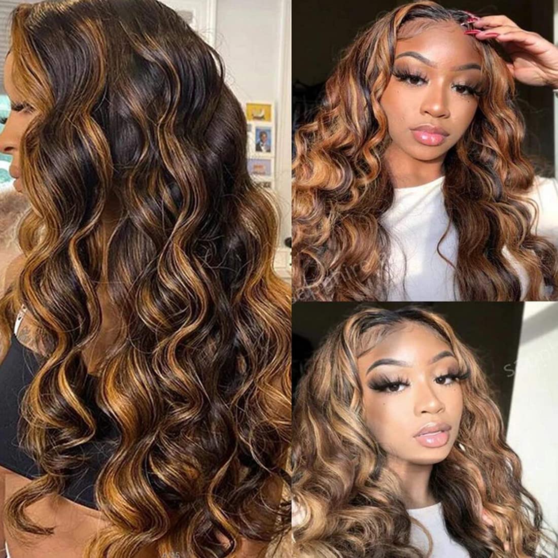 Beauty Forever #FB30 Highlight Brazilian Body Wave 3 Bundles Human Hair Extensions with 4x4 Lace Closure - Ombre Balayage Piano Color Virgin Hair for Natural Look | Perfect for Daily Styling, Special Occasions & Salon Use
