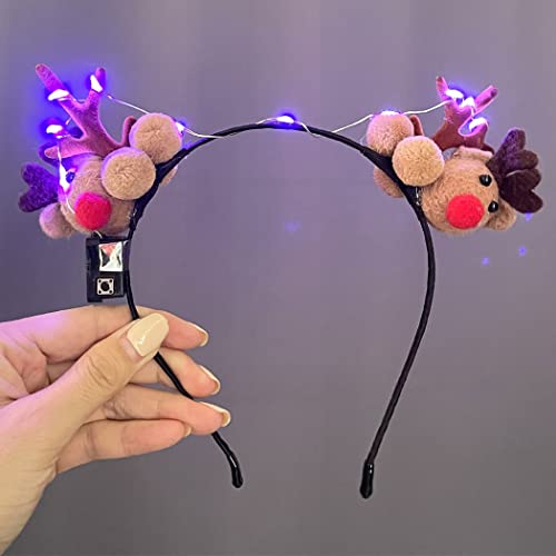 Brinie LED Christmas Elk Headbands - Light Up Reindeer Hair Hoop for Women & Girls - Purple Xmas Party Hair Accessories - Perfect for Christmas Parties, Holiday Photos & Festive Celebrations