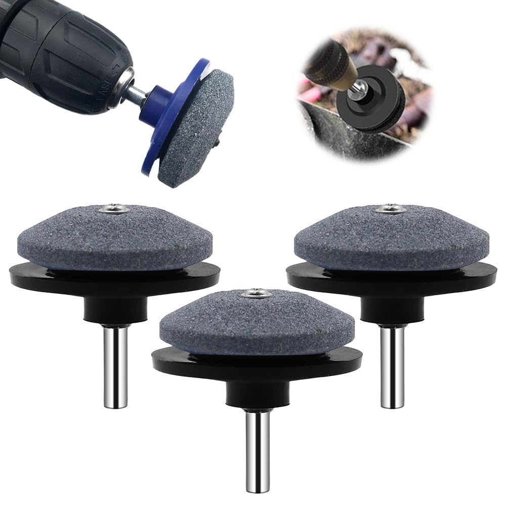 2024 Newest Lawn Mower Blade Sharpener Kit - Universal Power Drill Attachment for Hand & Electric Drills (3PCS, Blue) - Perfect for Sharpening Dull Blades on Riding & Push Mowers, Trimmers & Garden Tools